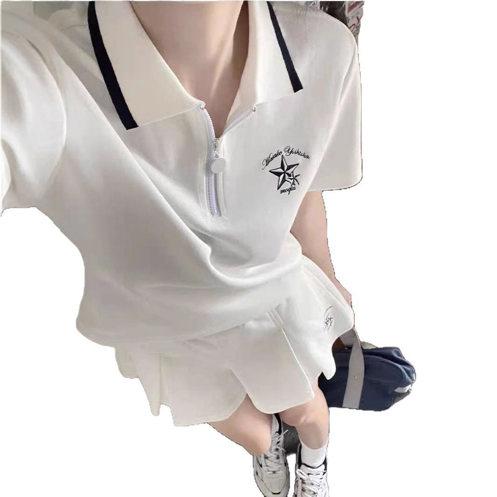 Womens Pleated Safety Skirt And Casual Sporty Chic Set