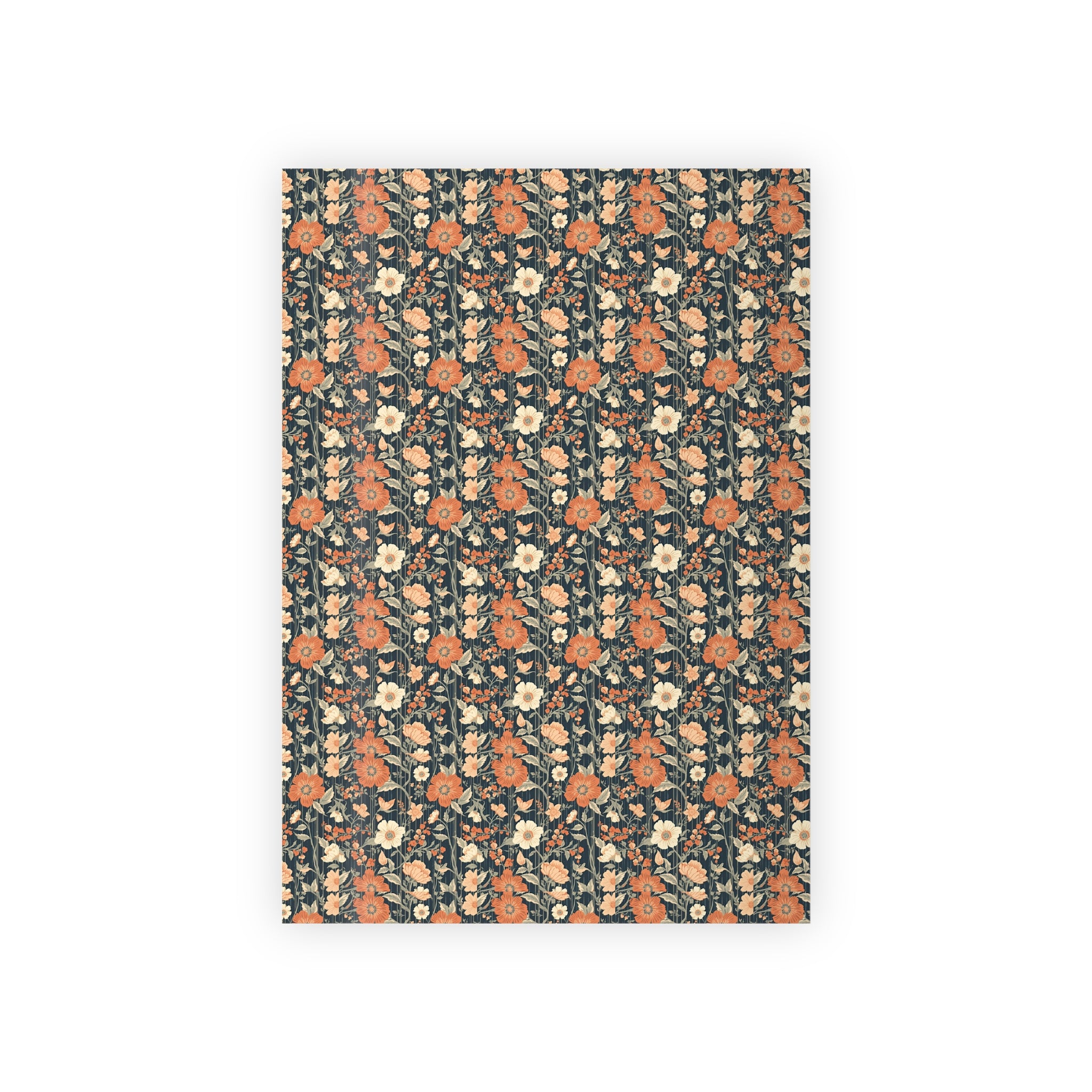 Floral Vintage Gift Wrap Roll — Retro Orange & Navy Flower Pattern