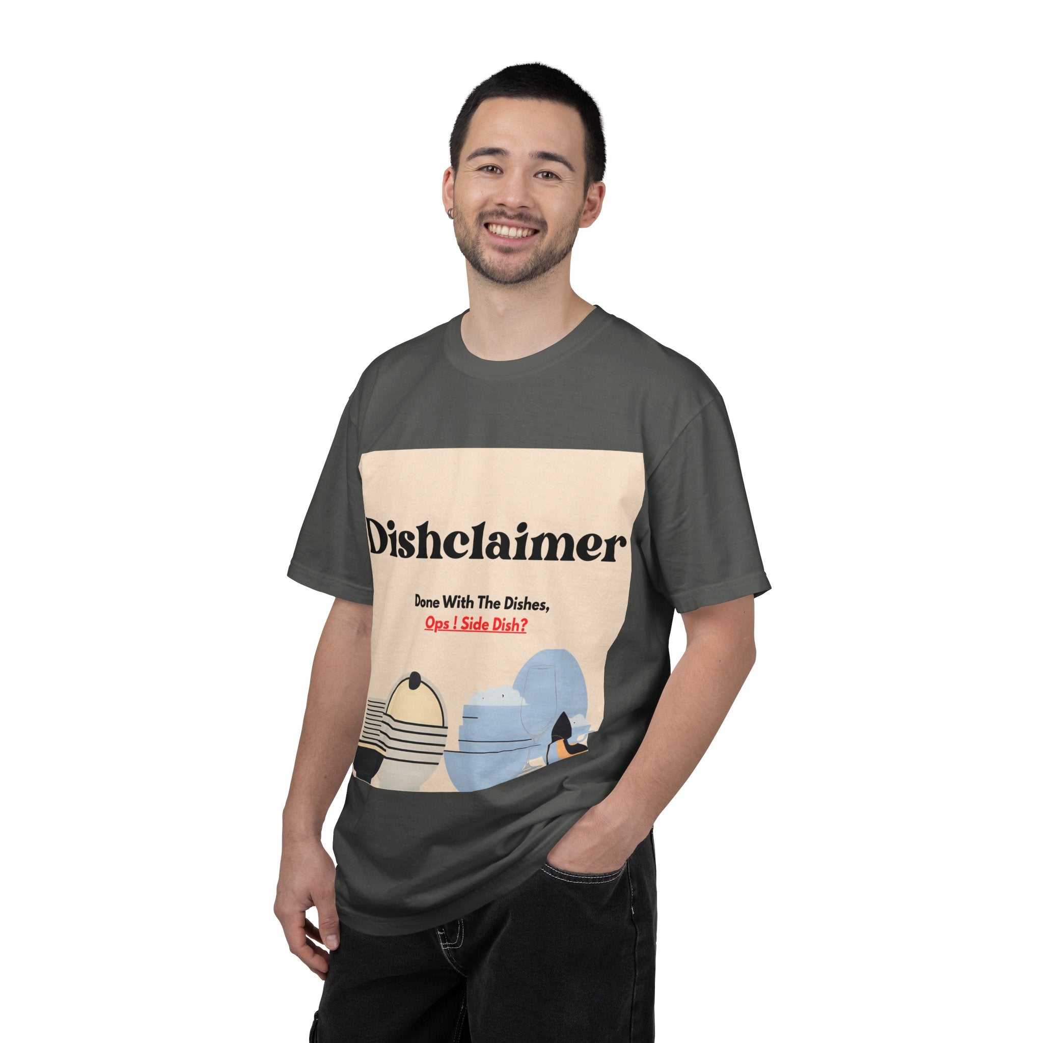 Dishclaimer graphic T-shirt | retro kitchen dishes illustration