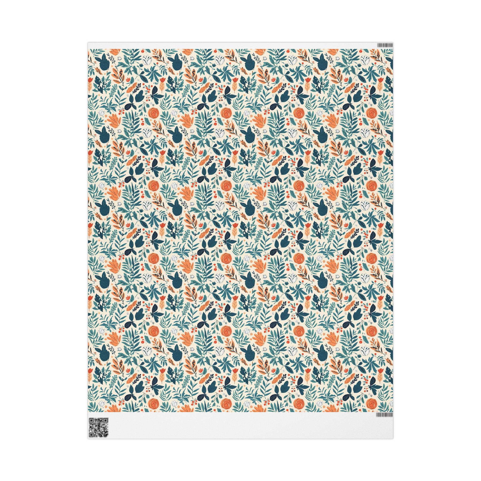 Floral Foliage Gift Wrap — Botanical Orange & Teal Wrapping Paper
