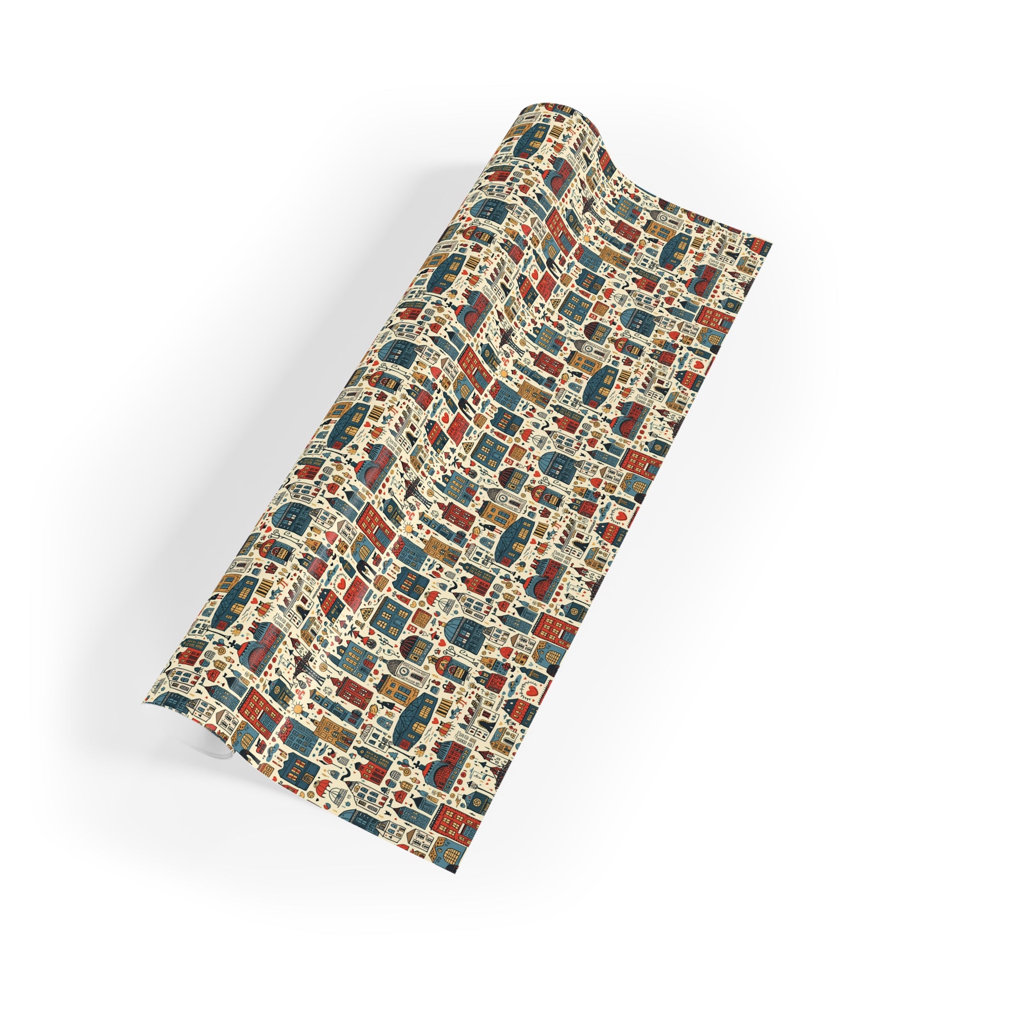 Christmas Village Gift Wrap Roll — Retro Holiday Houses Wrapping Paper