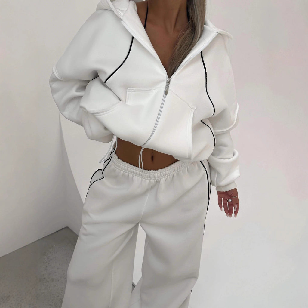 Athleisure Zip-up Long-sleeve Hoodie And Loose-fitting Sweatpants Set