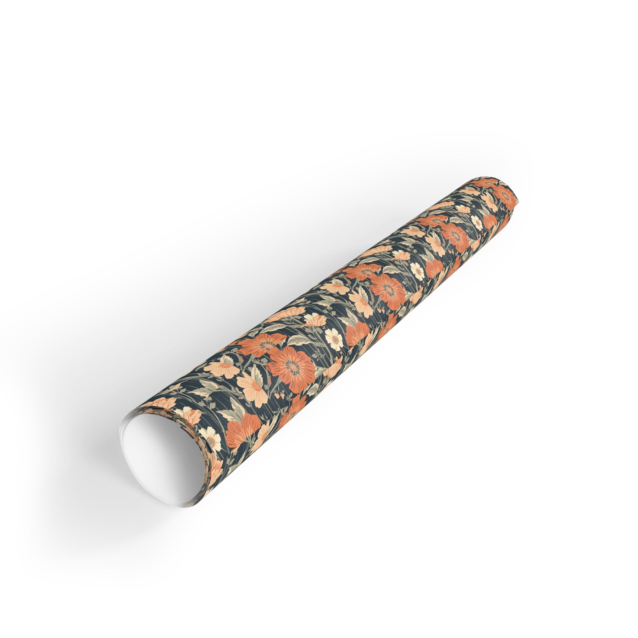 Floral Vintage Gift Wrap Roll — Retro Orange & Navy Flower Pattern