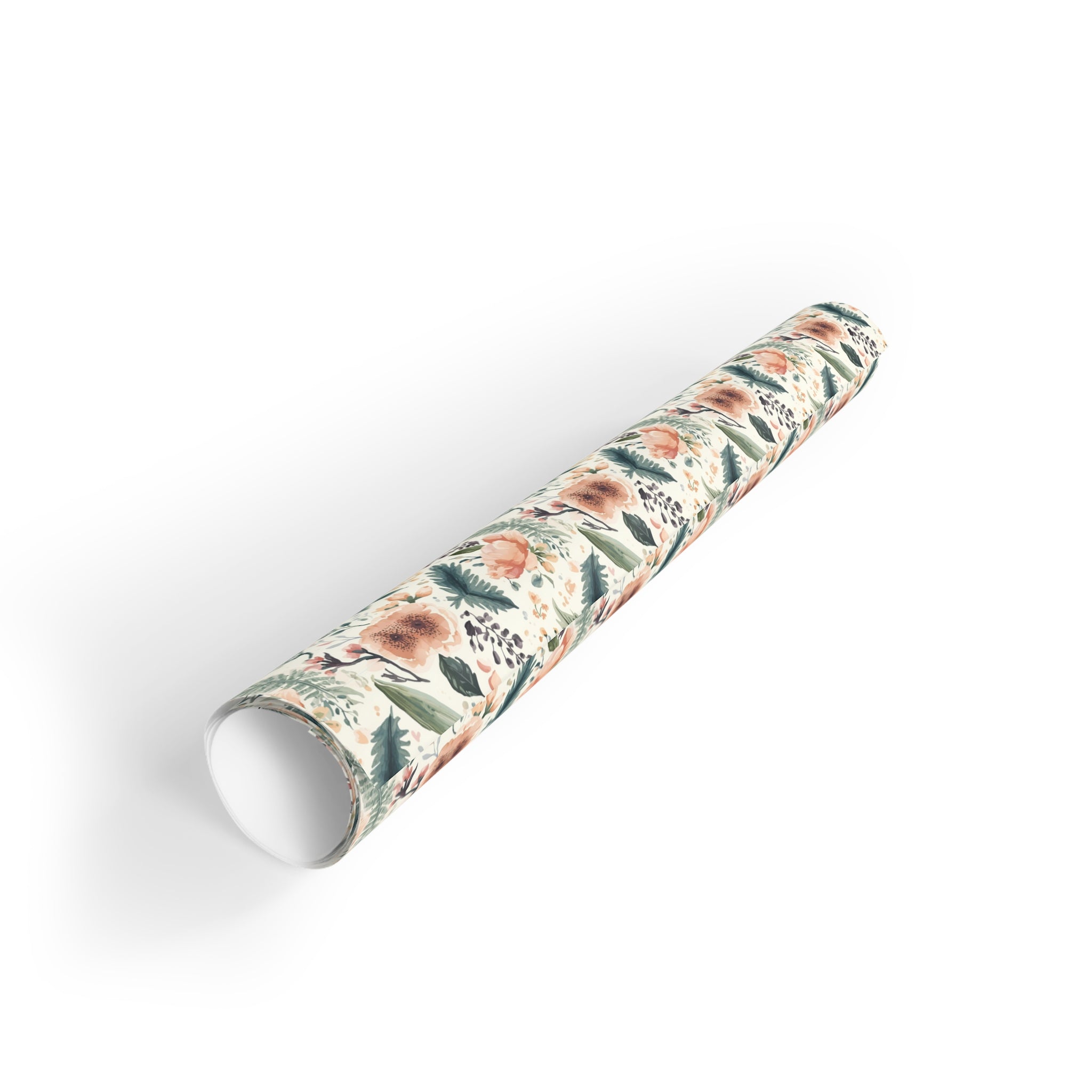 Floral Watercolor Gift Wrap Roll — Peach & Green Vintage Flower Wrapping Paper