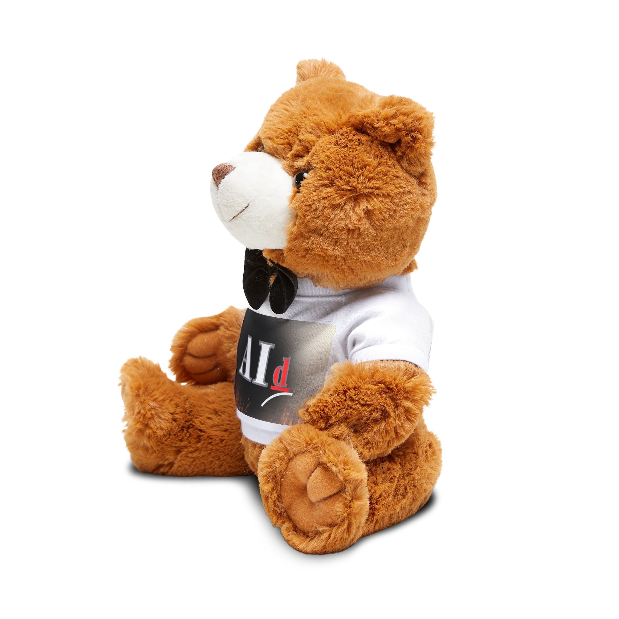 AI-Themed Brown Teddy Bear with Personalized T‑Shirt & Bow Tie — Custom Message Plush Gift for Anniversaries, Baby Showers & Kids