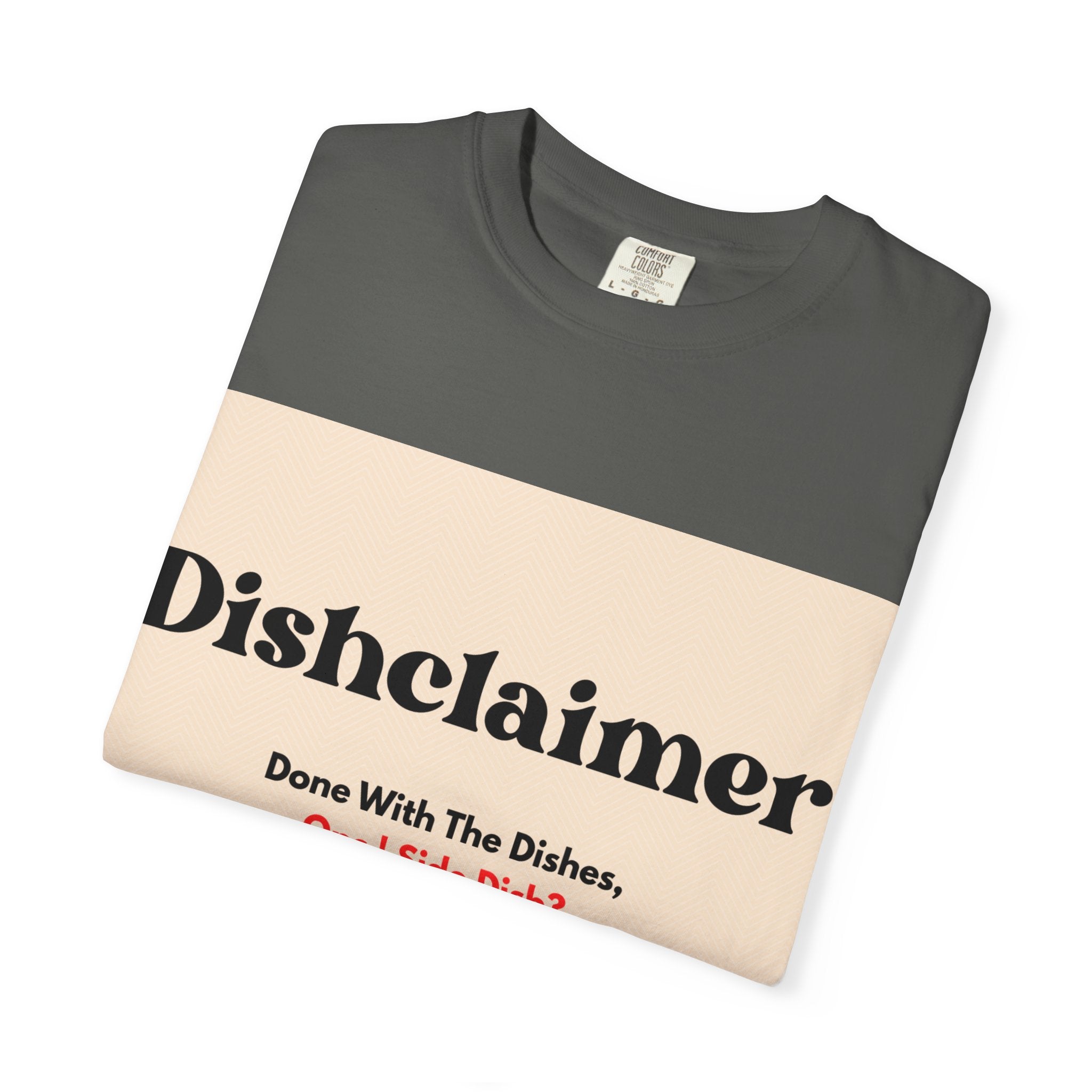 Dishclaimer graphic T-shirt | retro kitchen dishes illustration