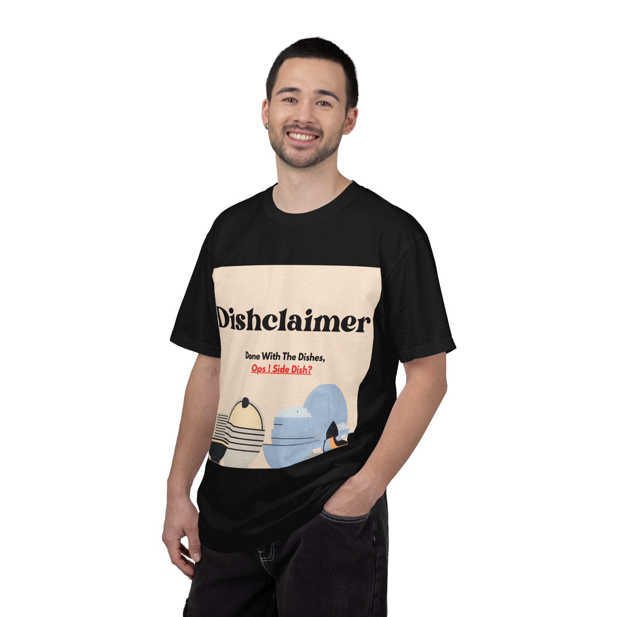 Dishclaimer graphic T-shirt | retro kitchen dishes illustration