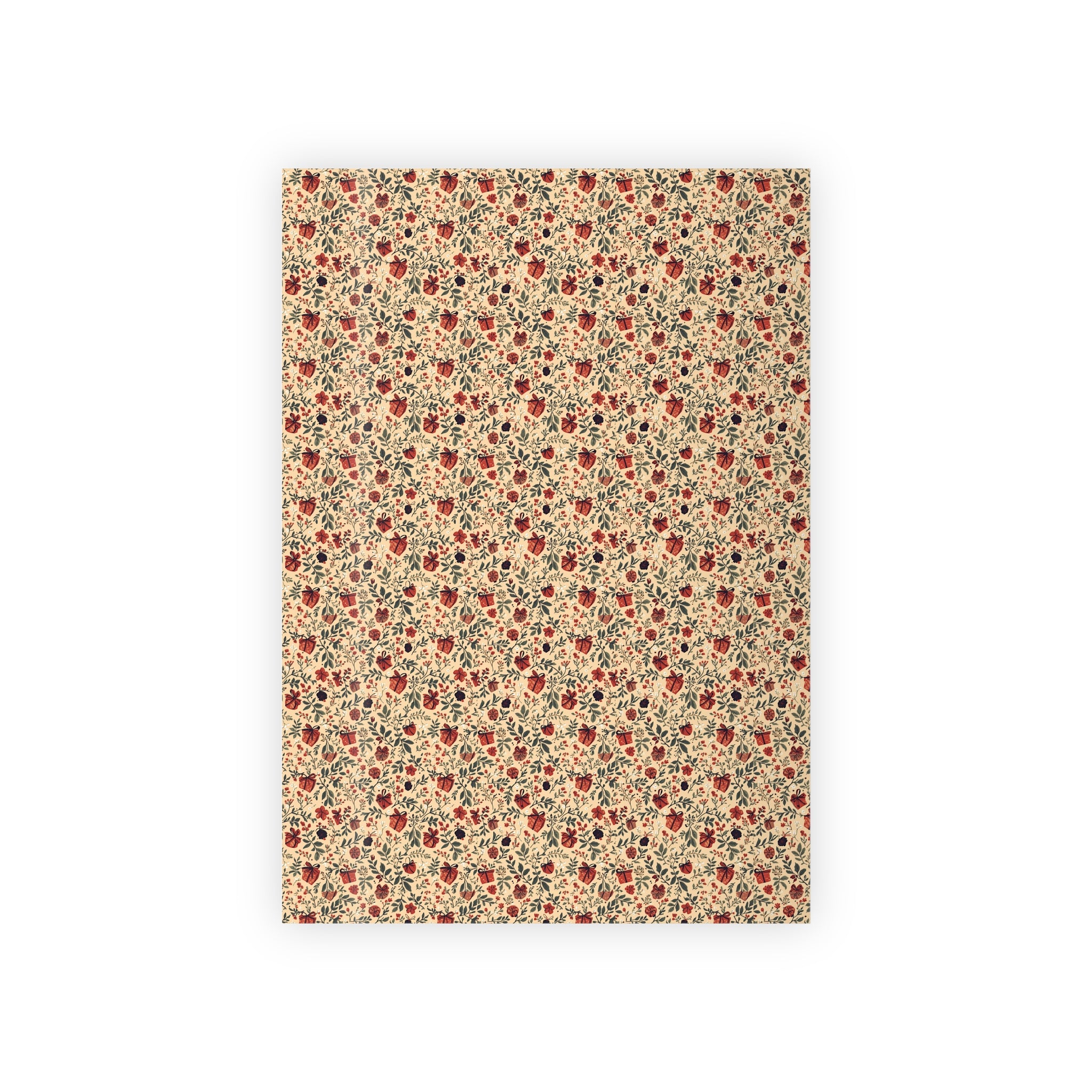 Floral Vintage Gift Wrap Roll — Red Rose & Green Leaf Pattern