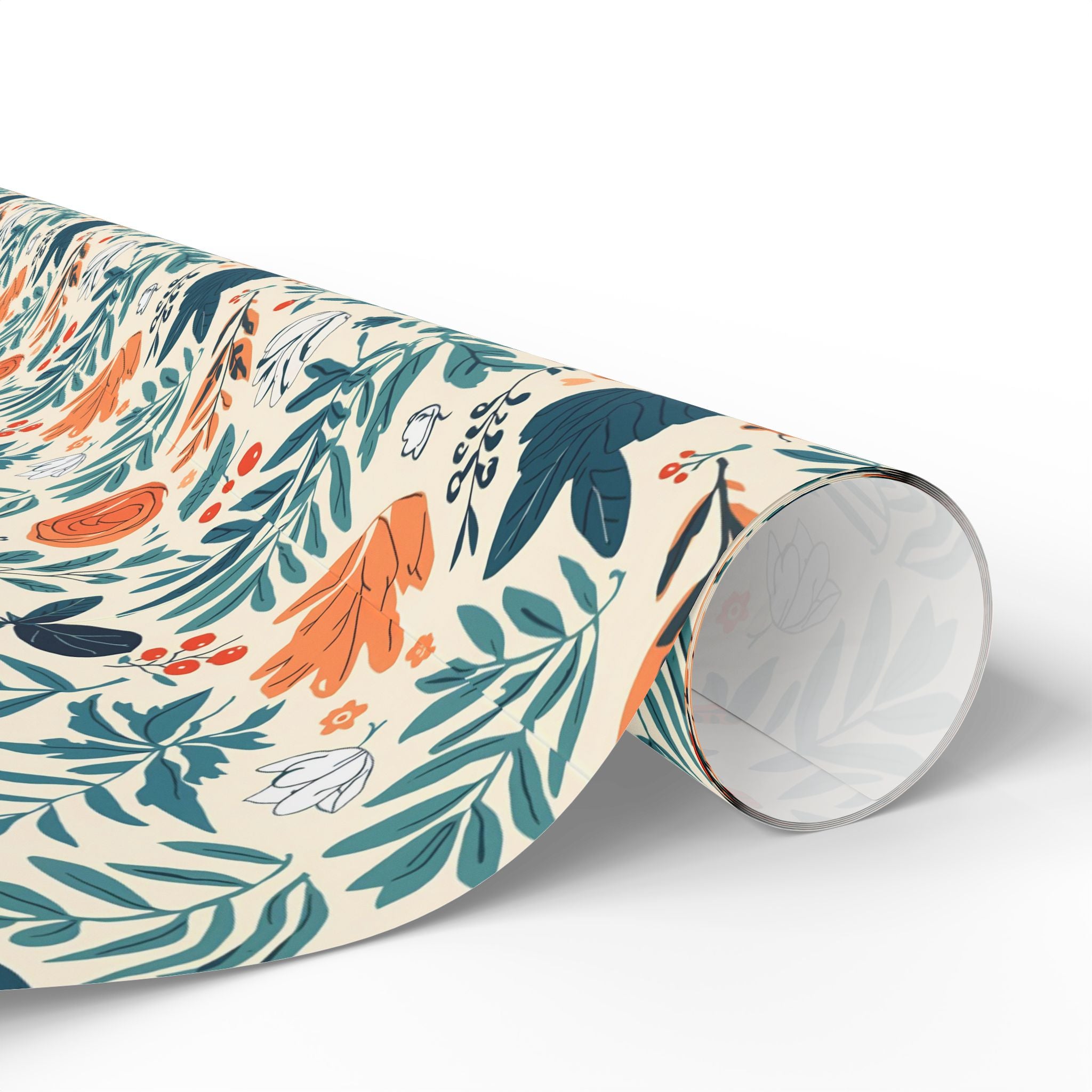 Floral Foliage Gift Wrap — Botanical Orange & Teal Wrapping Paper