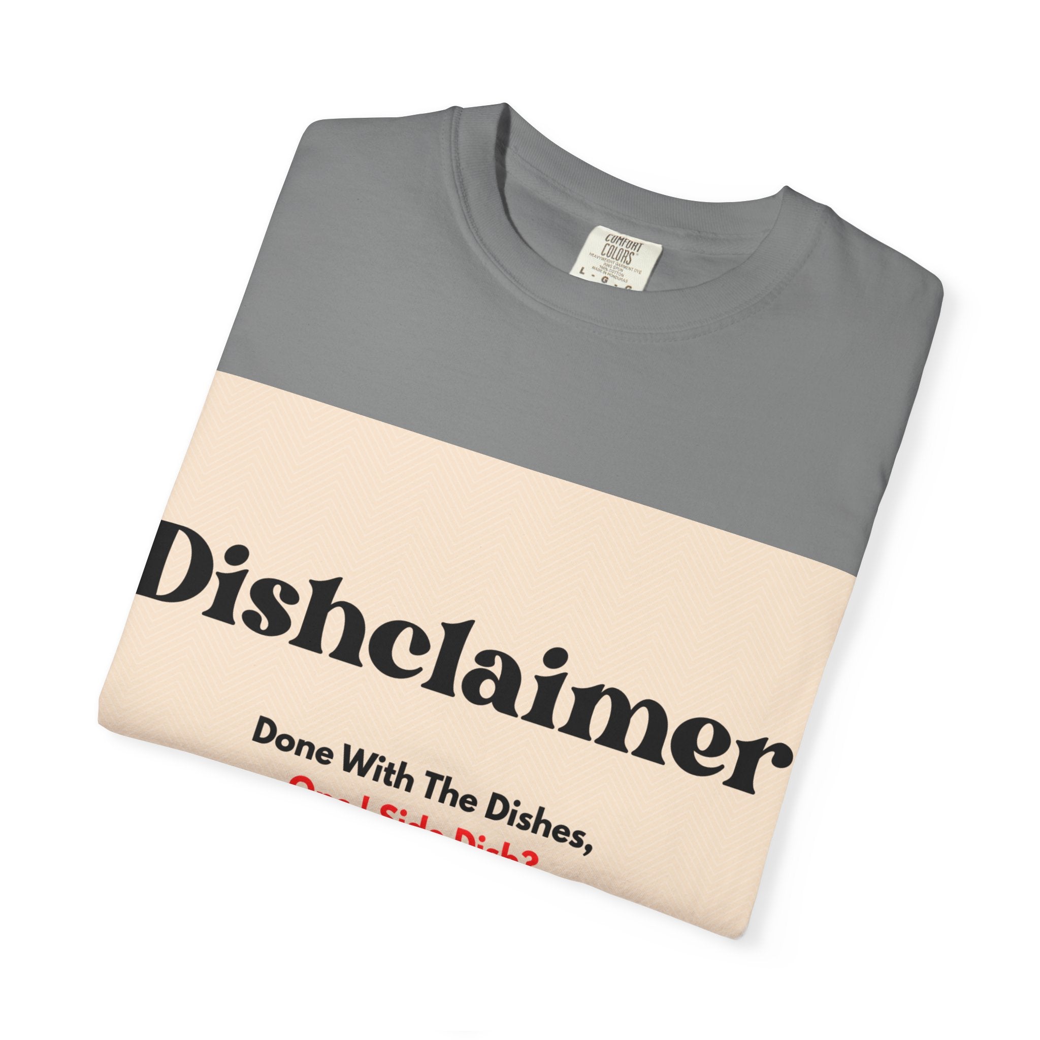 Dishclaimer graphic T-shirt | retro kitchen dishes illustration