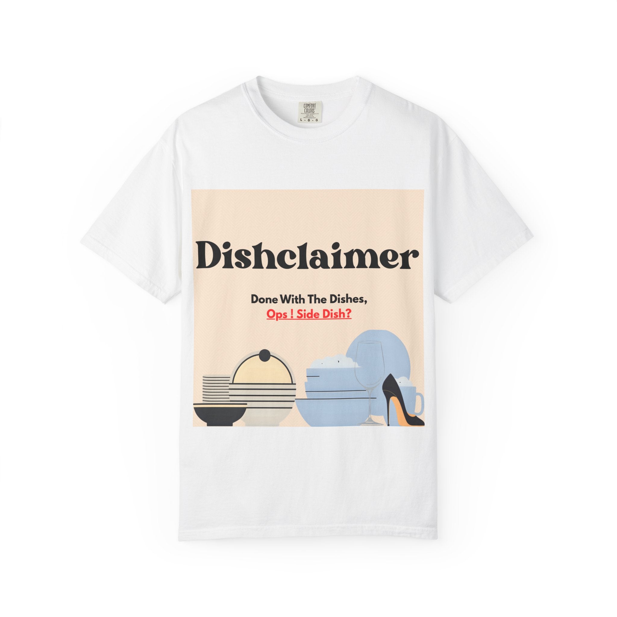 Dishclaimer graphic T-shirt | retro kitchen dishes illustration