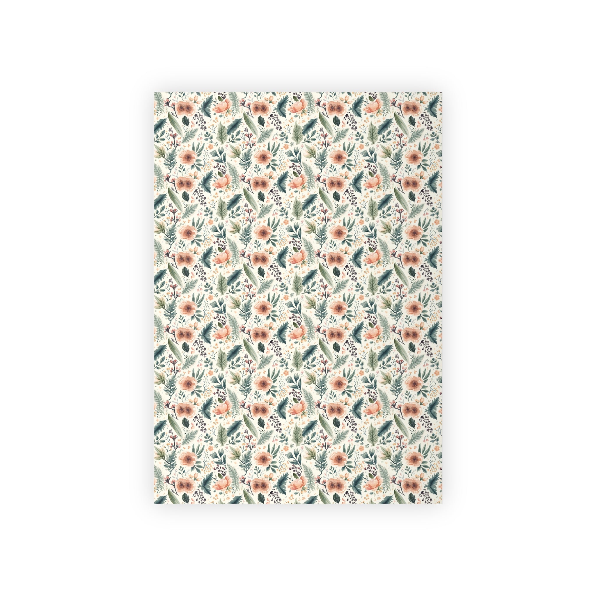 Floral Watercolor Gift Wrap Roll — Peach & Green Vintage Flower Wrapping Paper