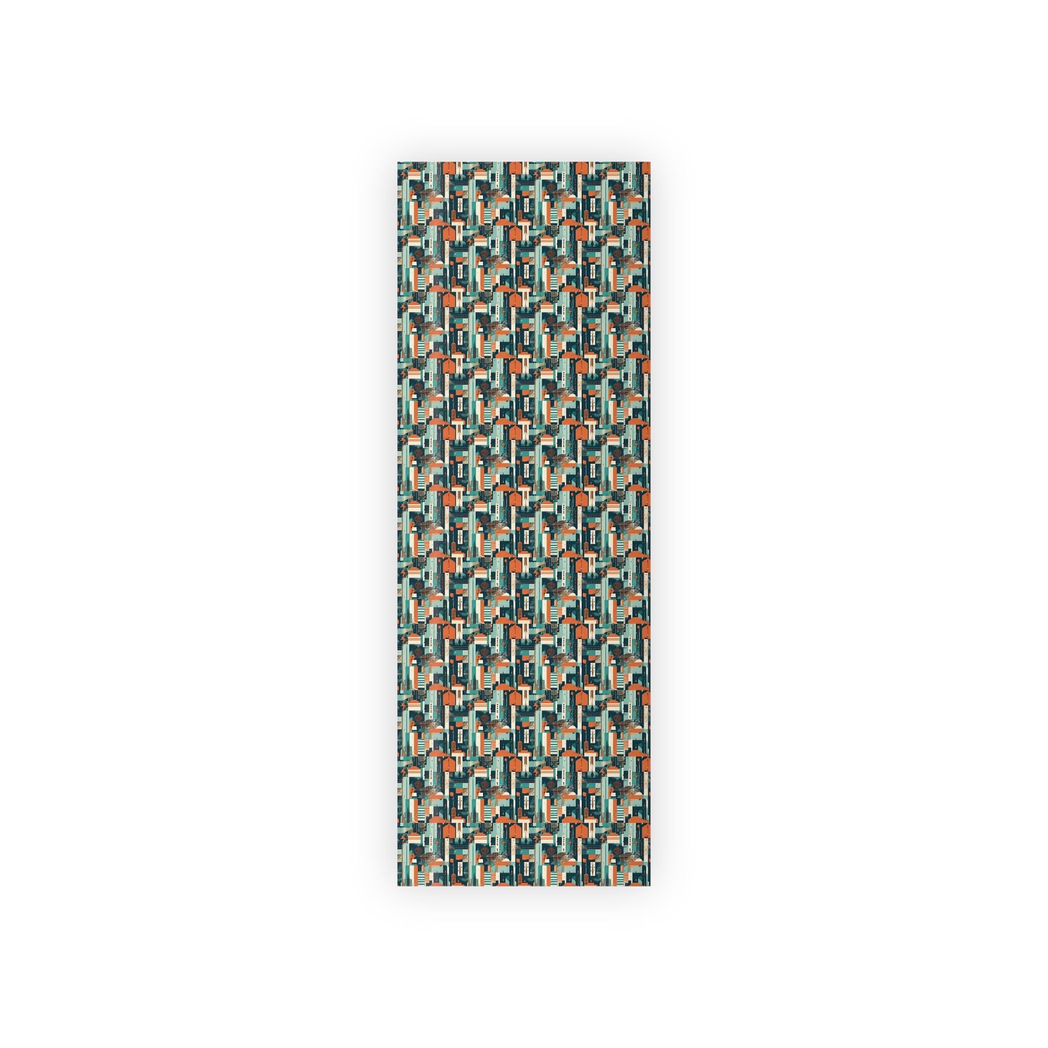Geometric Cityscape Gift Wrap Roll — Midcentury Urban Pattern Wrapping Paper