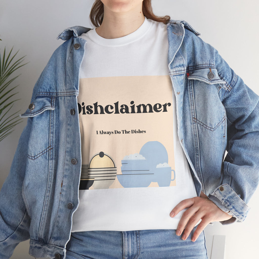 Dishclaimer plate stack graphic Tee | Dishwashing humor kitchen design