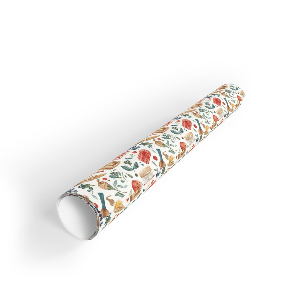 Floral Autumn Gift Wrap Roll — Harvest Leaves & Berries Wrapping Paper