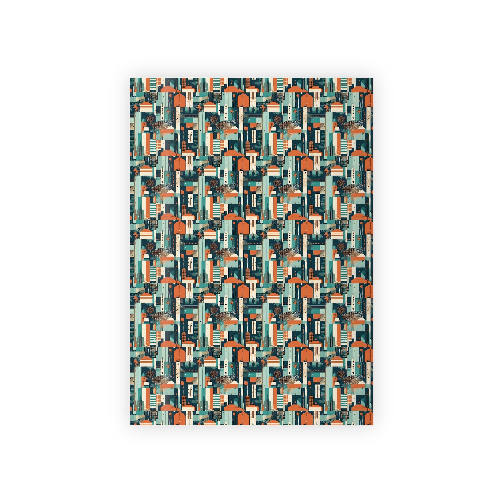 Geometric Cityscape Gift Wrap Roll — Midcentury Urban Pattern Wrapping Paper