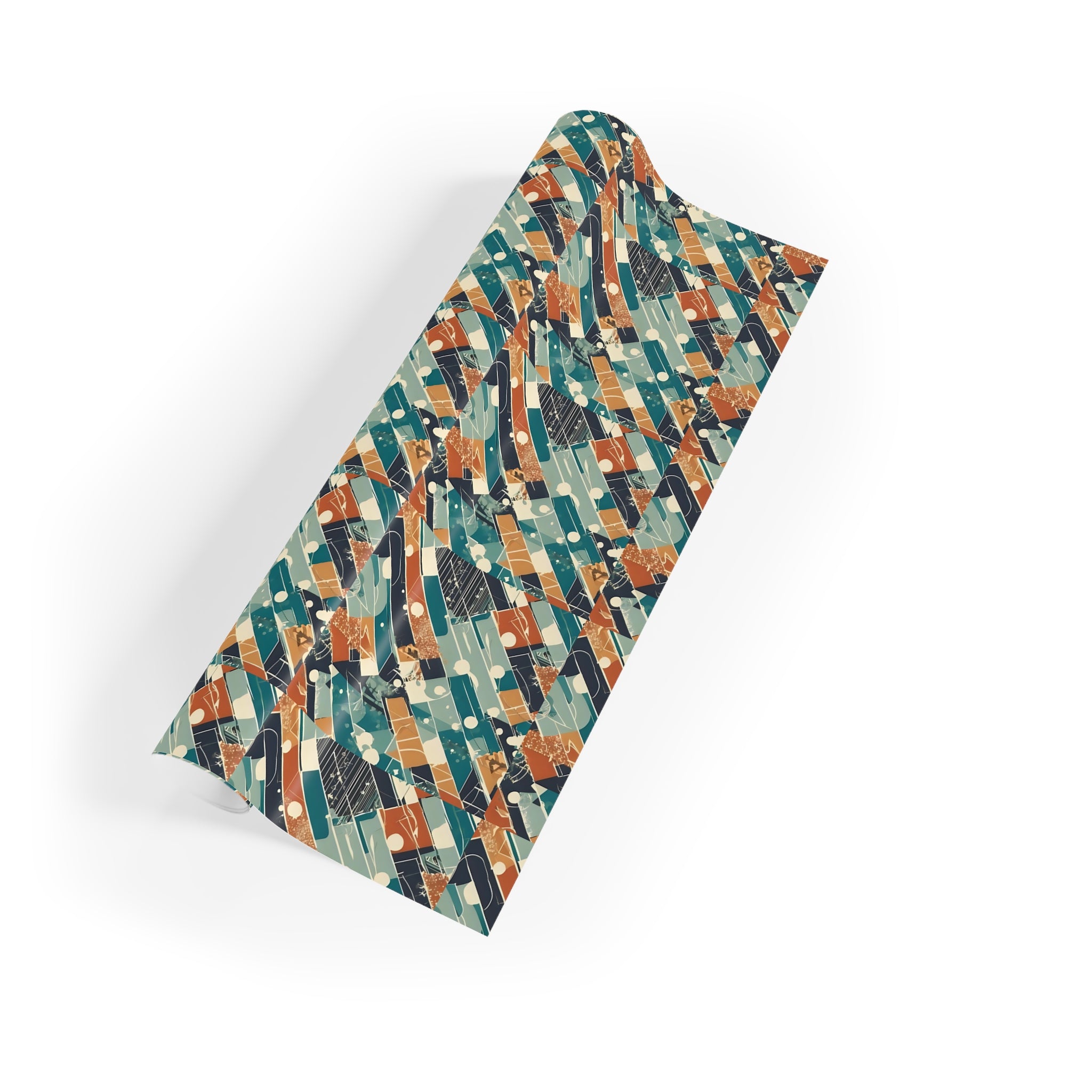 Geometric Retro Plaid Gift Wrap Roll — Vintage Teal & Rust Wrapping Paper