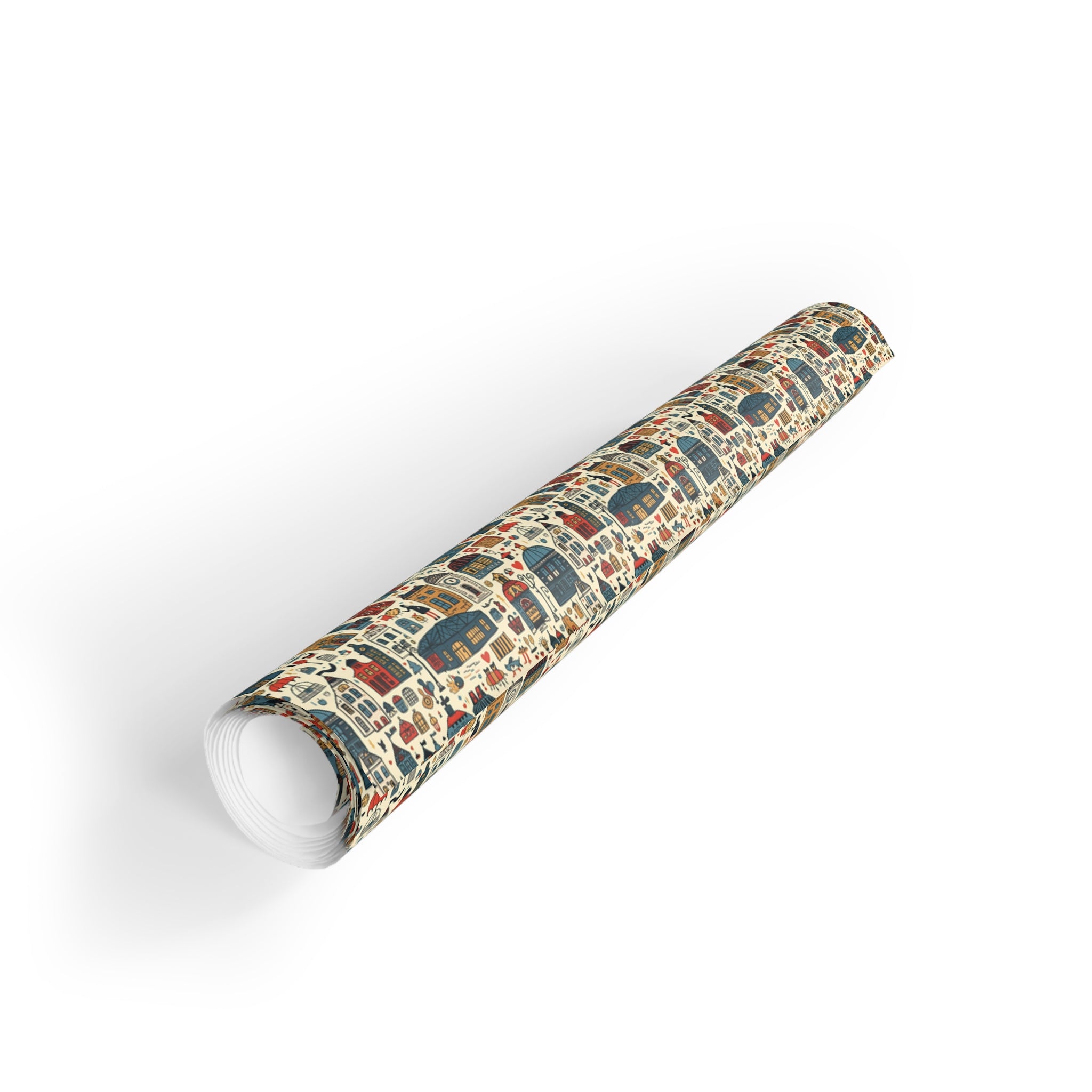 Christmas Village Gift Wrap Roll — Retro Holiday Houses Wrapping Paper