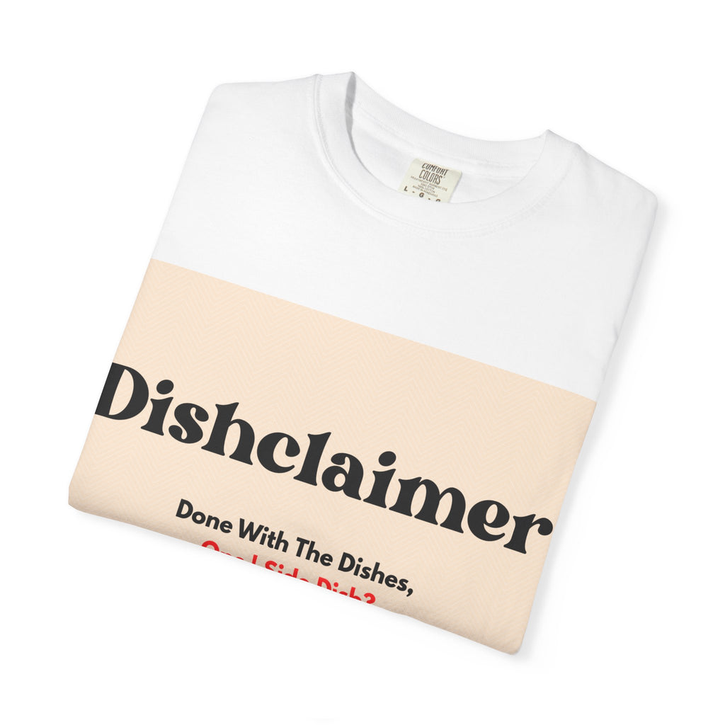 Dishclaimer graphic T-shirt | retro kitchen dishes illustration