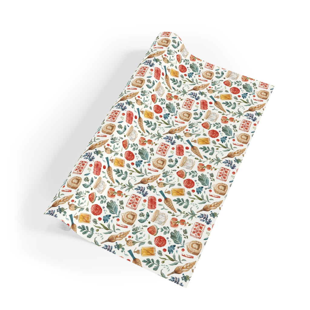 Floral Autumn Gift Wrap Roll — Harvest Leaves & Berries Wrapping Paper
