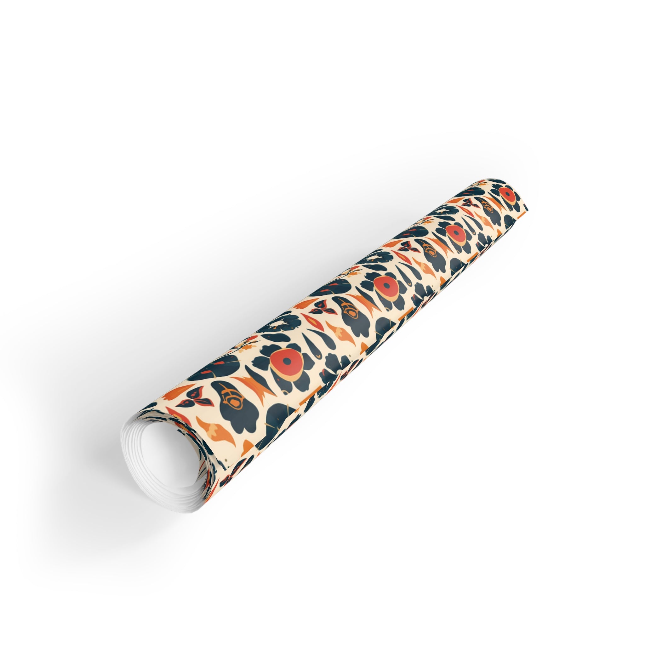 Floral Folk Art Gift Wrap Roll — Retro Orange & Navy Wrapping Paper