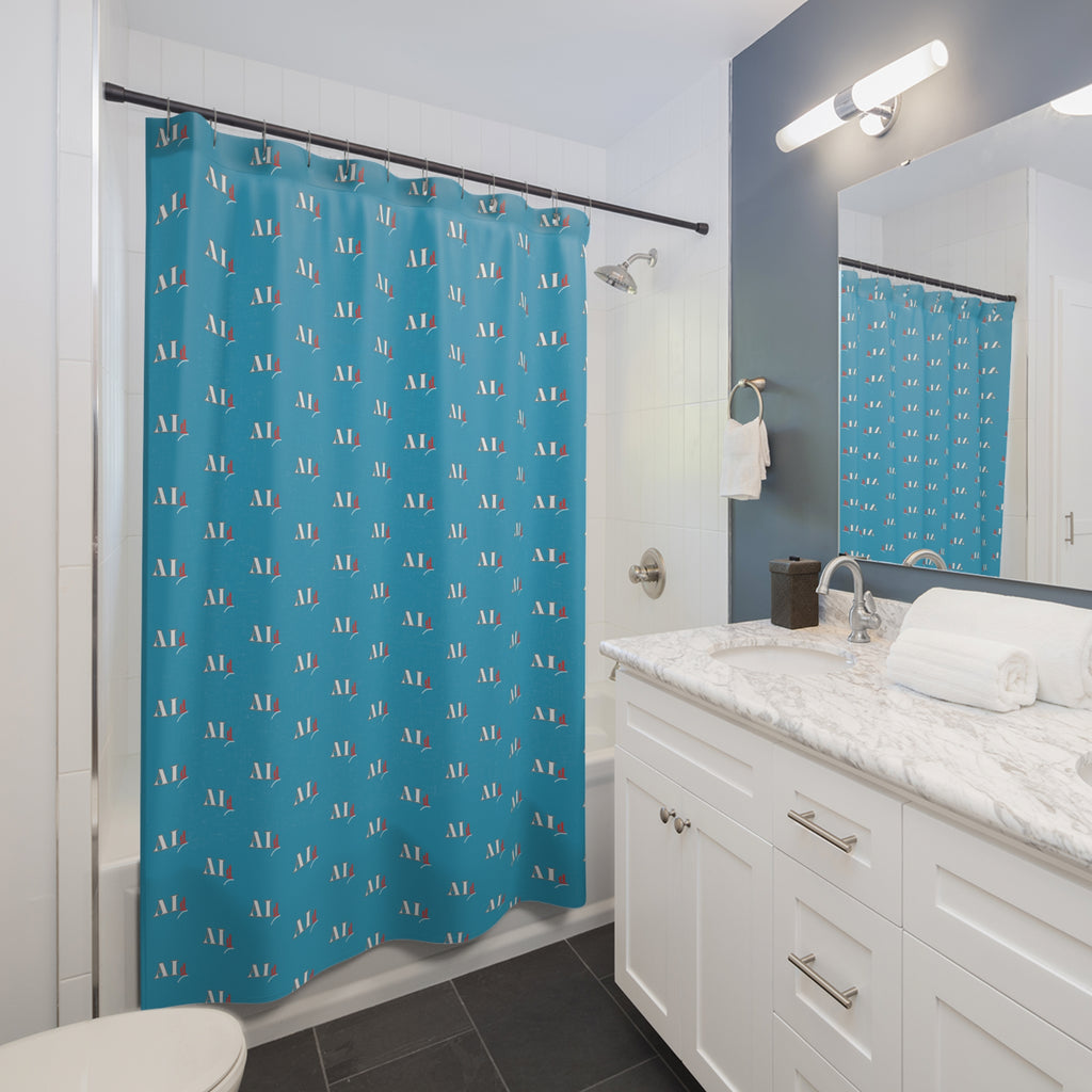 AI-Themed Shower Curtain — Retro Tech Pattern for AI Enthusiasts