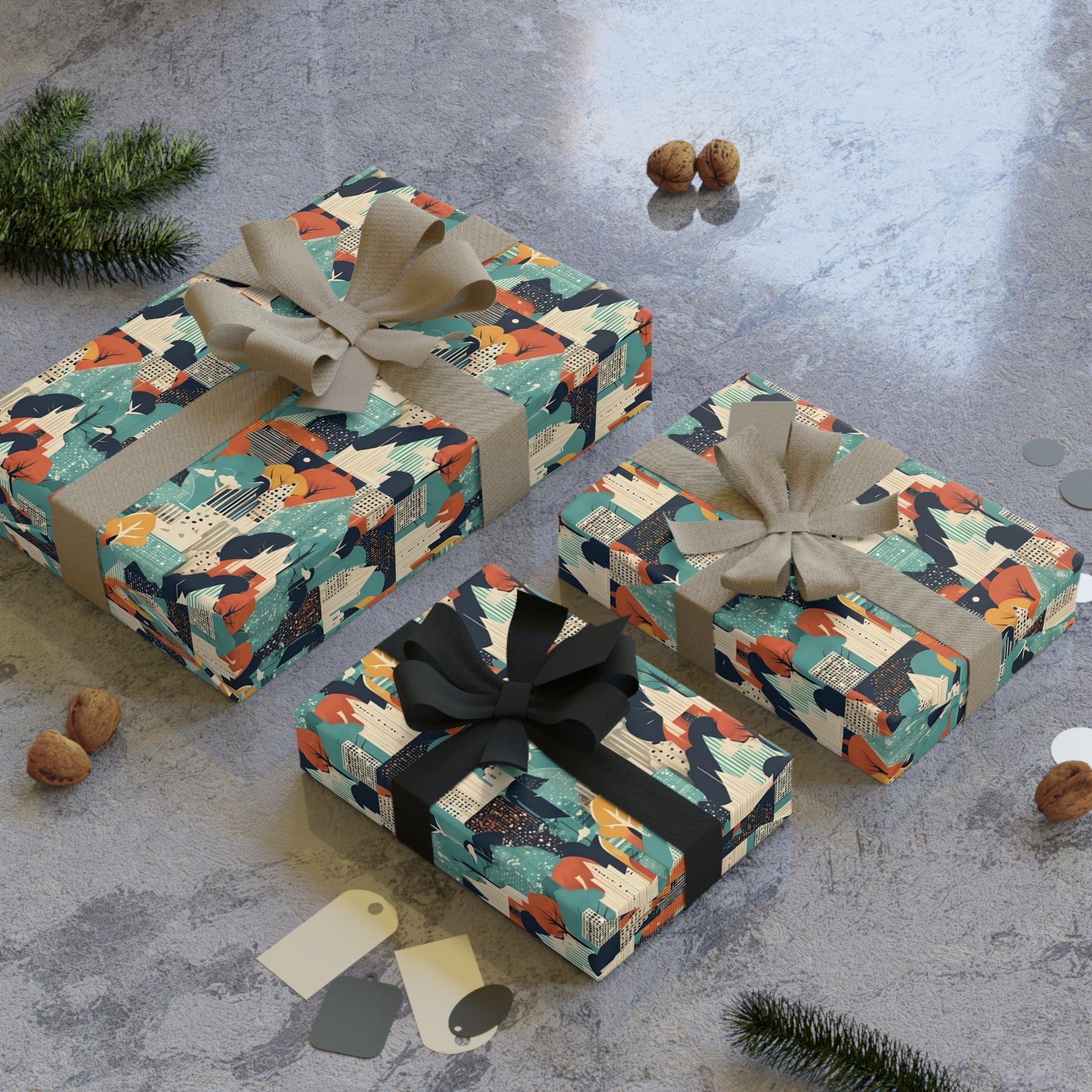 Abstract Forest Gift Wrap Roll — Midcentury Geometric Wrapping Paper