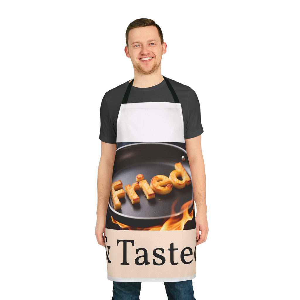 Fried & Tasted Apron | Cooking Pan Design, Flames Graphic
