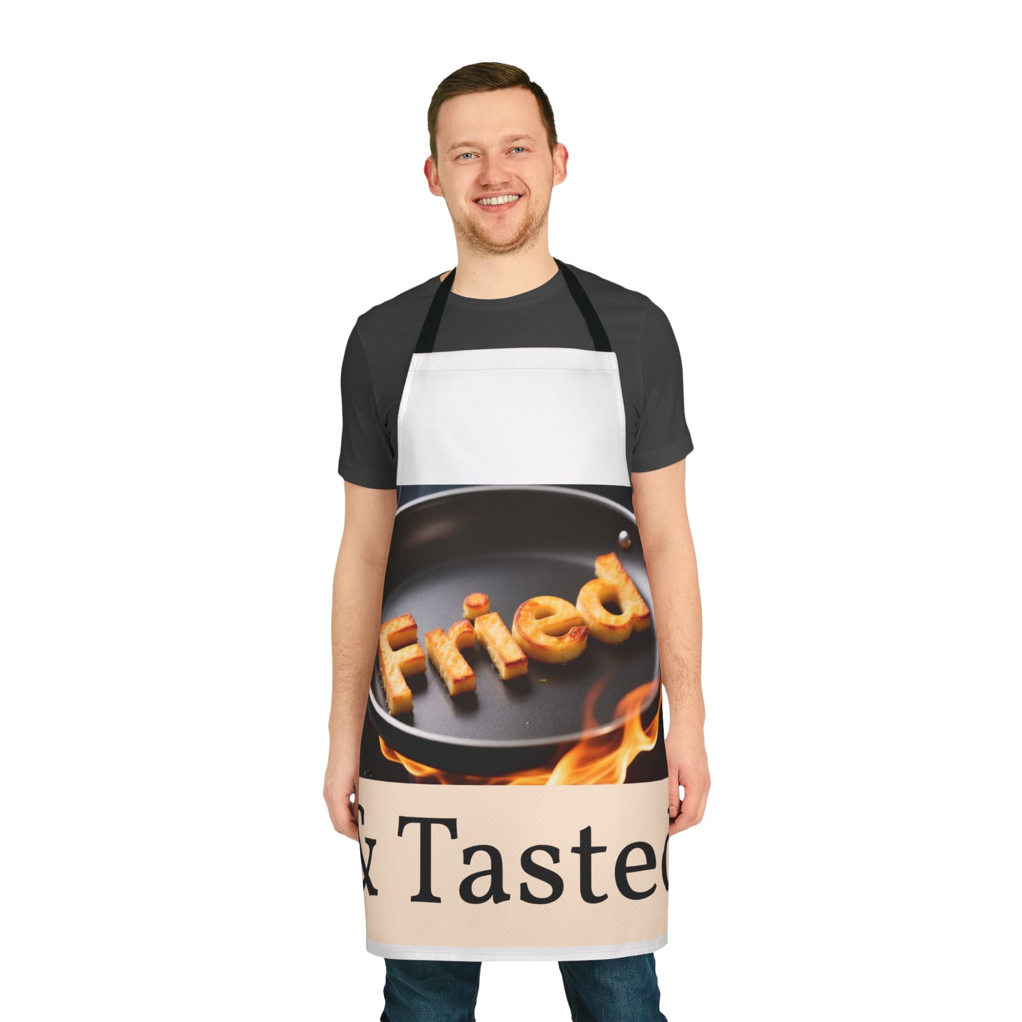 Fried & Tasted Apron | Cooking Pan Design, Flames Graphic