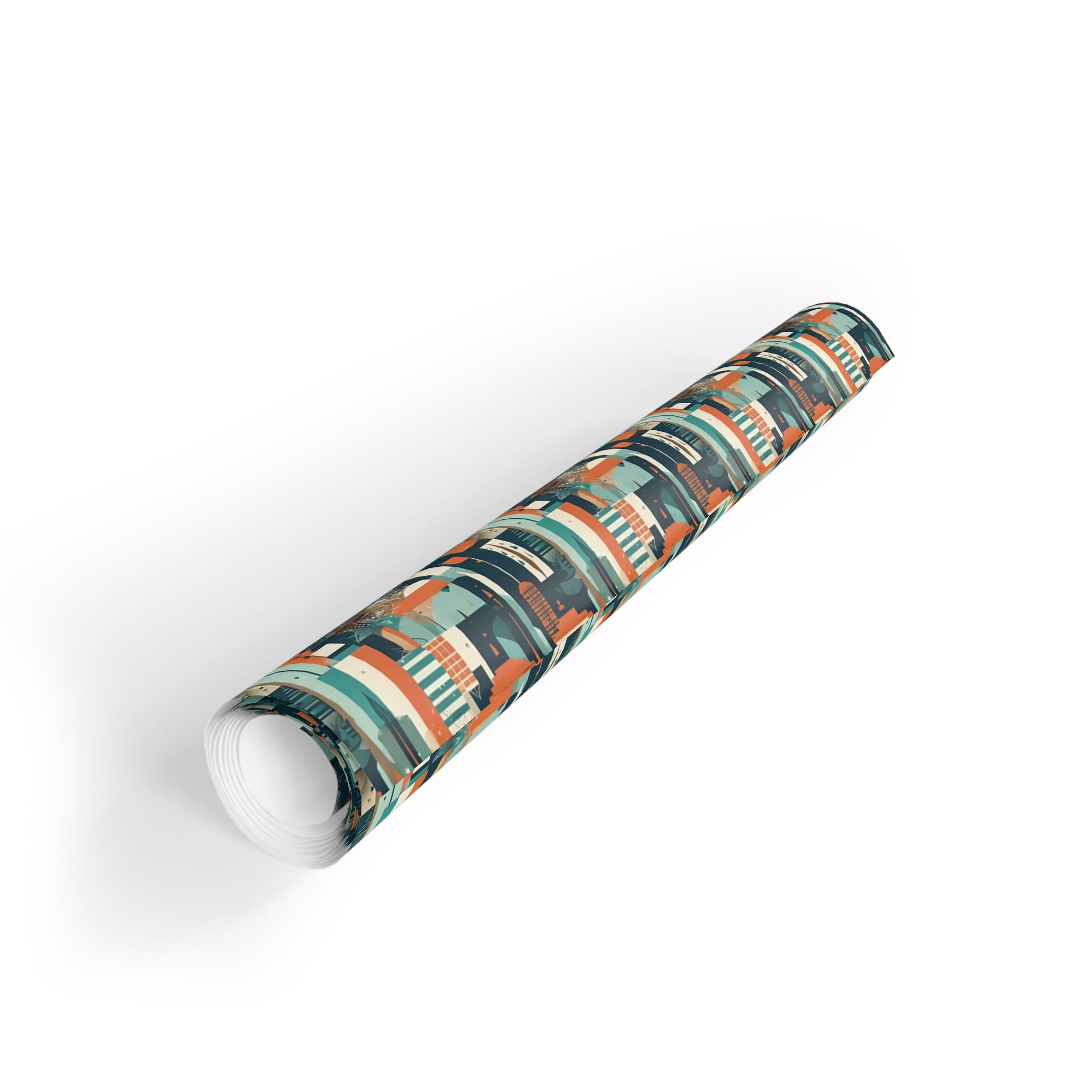 Geometric Cityscape Gift Wrap Roll — Midcentury Urban Pattern Wrapping Paper