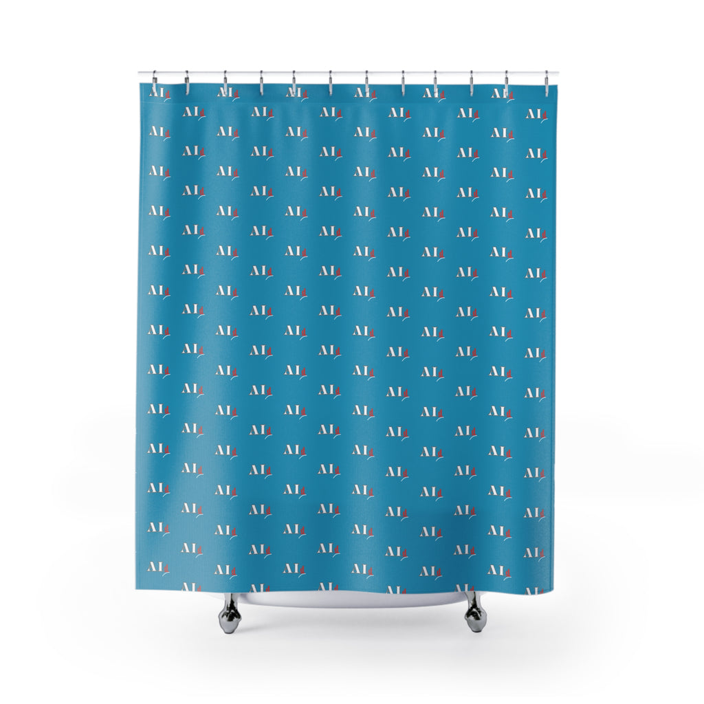 AI-Themed Shower Curtain — Retro Tech Pattern for AI Enthusiasts