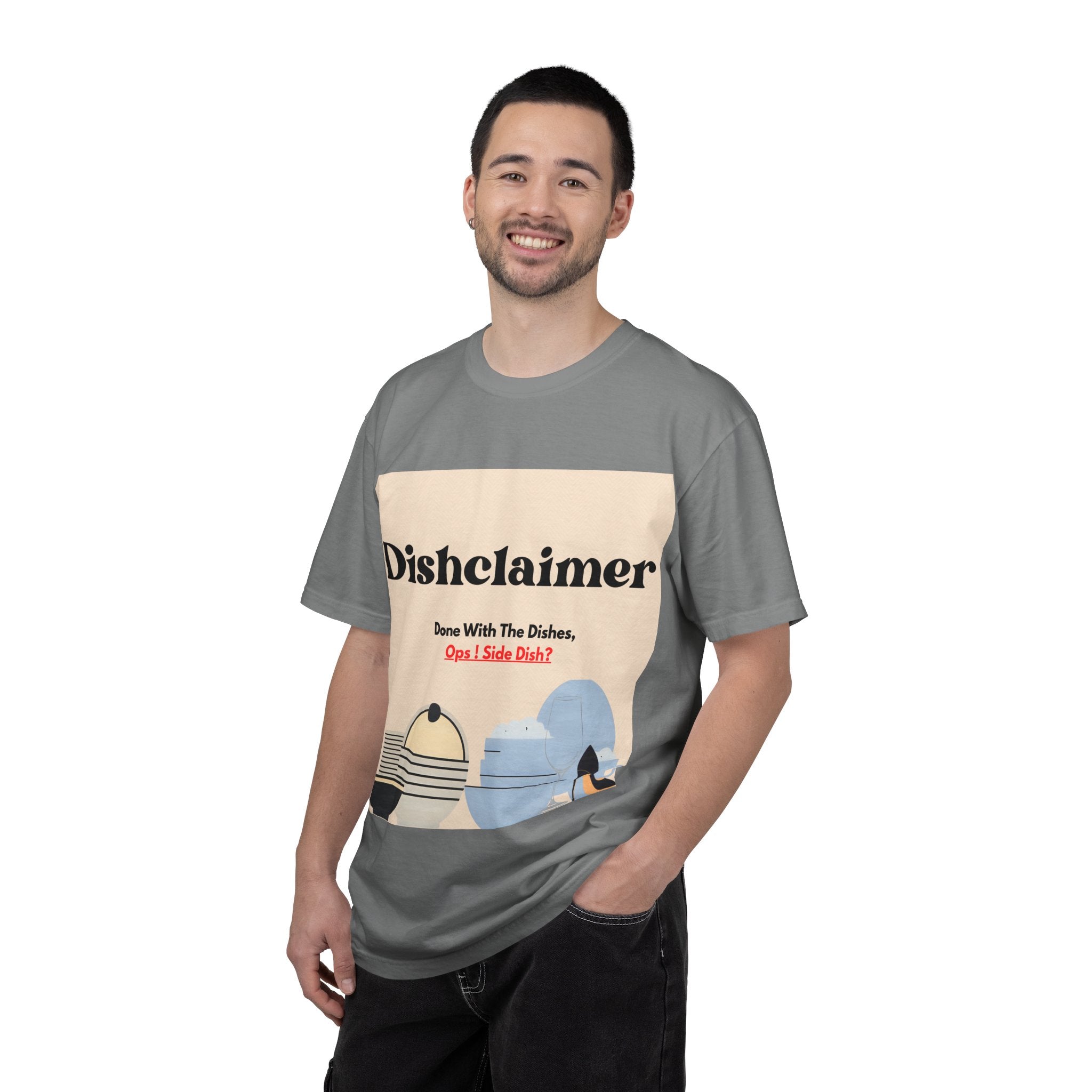 Dishclaimer graphic T-shirt | retro kitchen dishes illustration