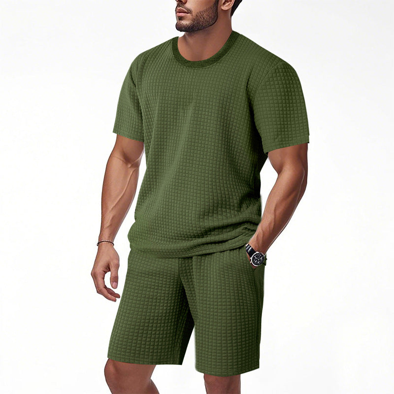 Mens Casual Retro Crew-Neck Short-Sleeve Set