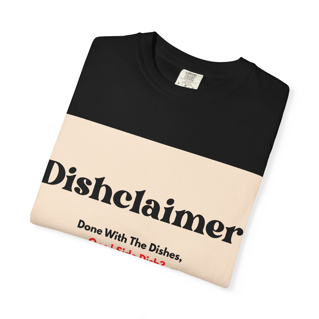 Dishclaimer graphic T-shirt | retro kitchen dishes illustration