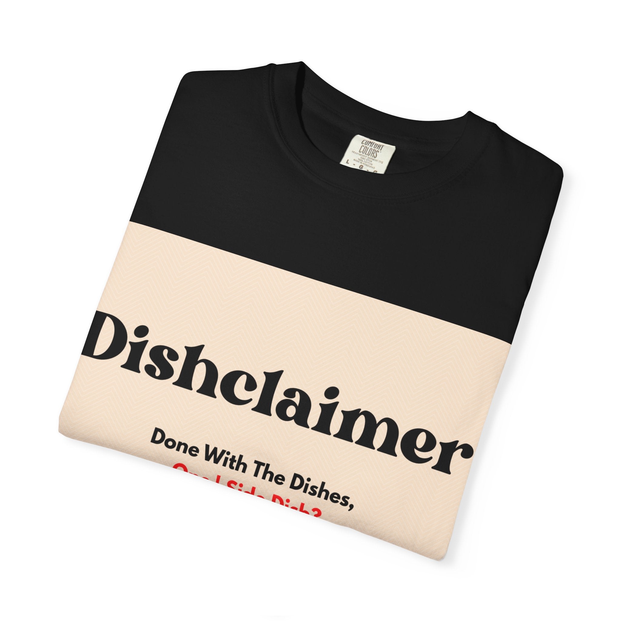 Dishclaimer graphic T-shirt | retro kitchen dishes illustration