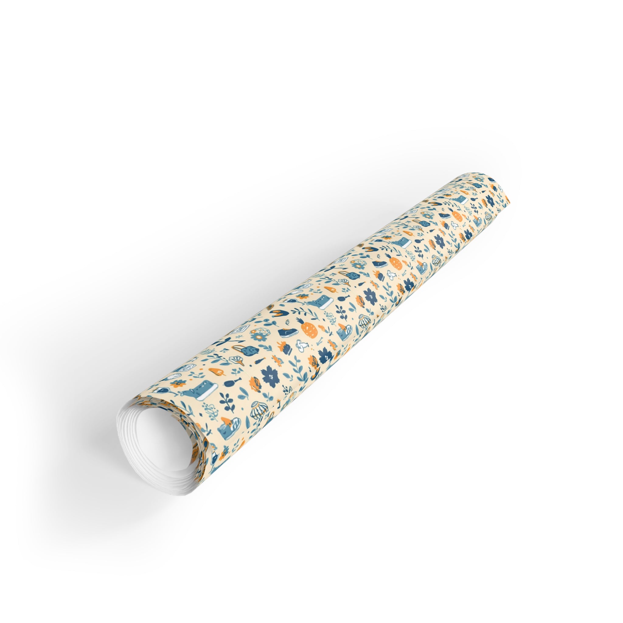 Floral Ditsy Gift Wrap Roll — Vintage Blue & Mustard Wrapping Paper