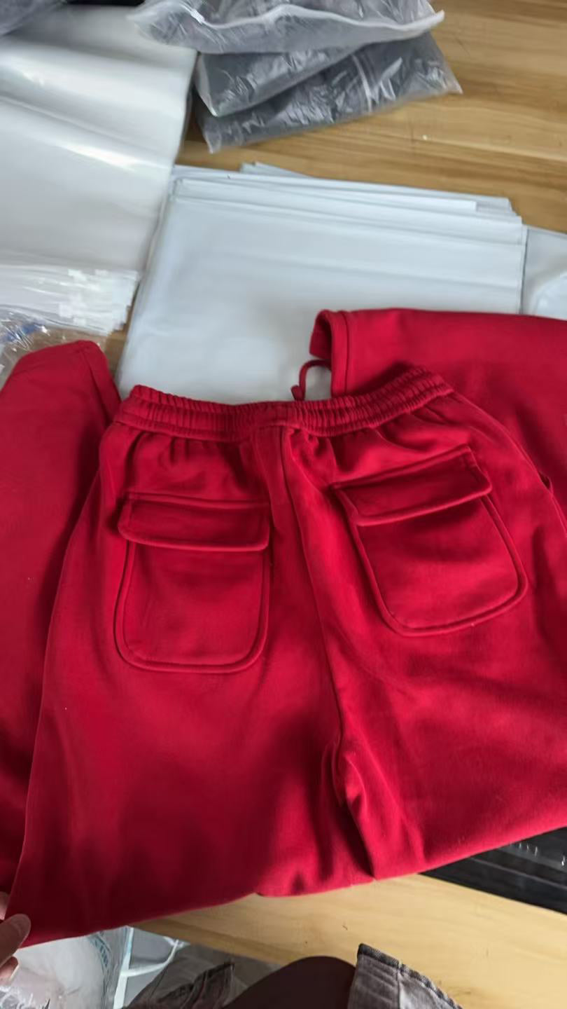 Women's Red Hooded Eco-Friendly Fleece-Lined Sweater Set With Faux Fur Collar