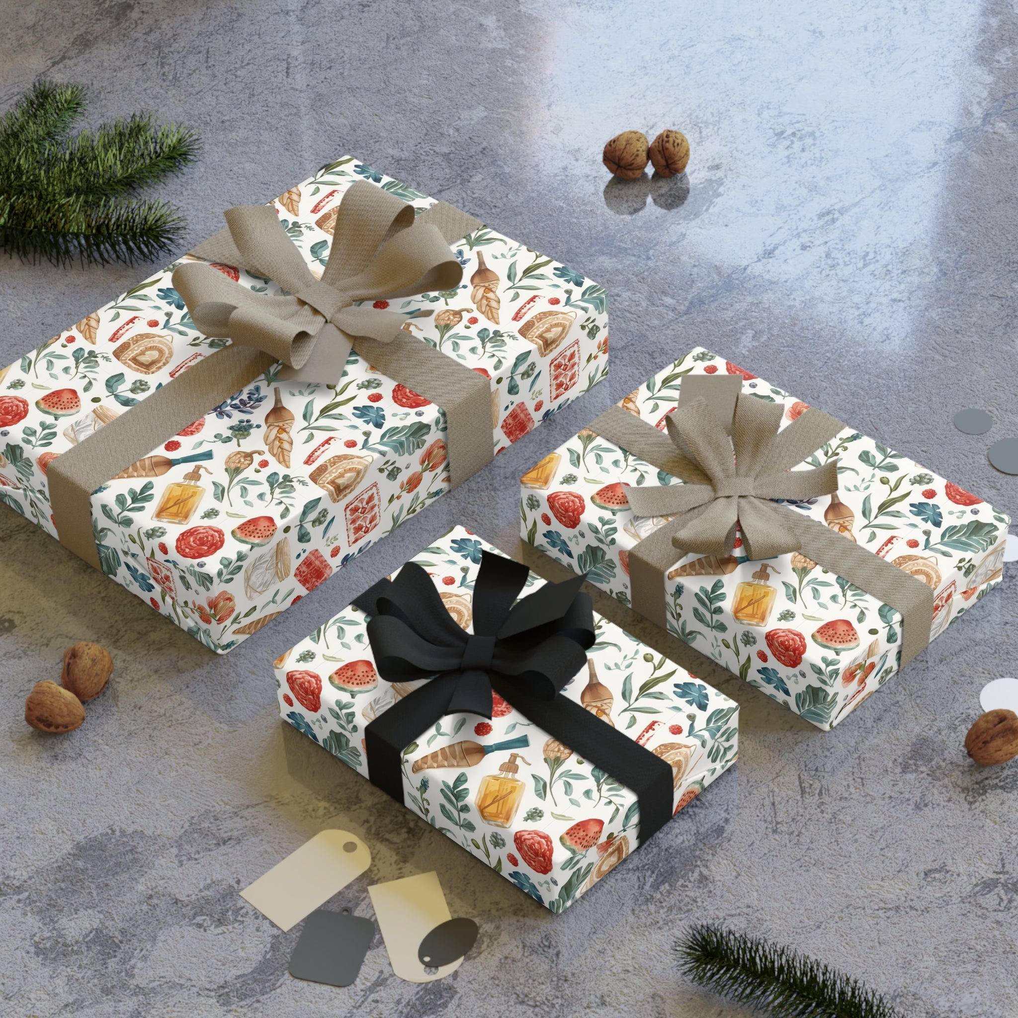 Floral Autumn Gift Wrap Roll — Harvest Leaves & Berries Wrapping Paper