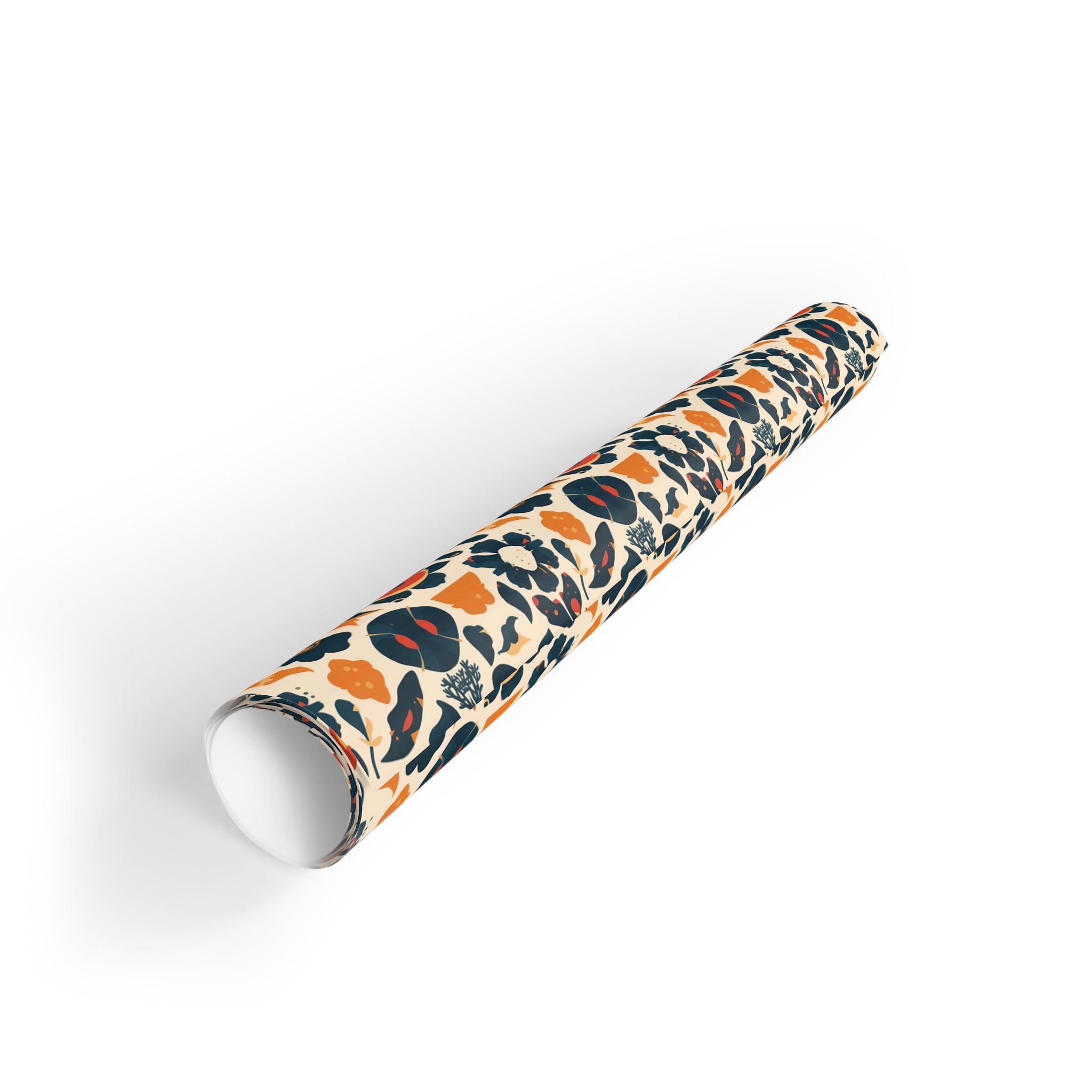 Floral Folk Art Gift Wrap Roll — Retro Orange & Navy Wrapping Paper