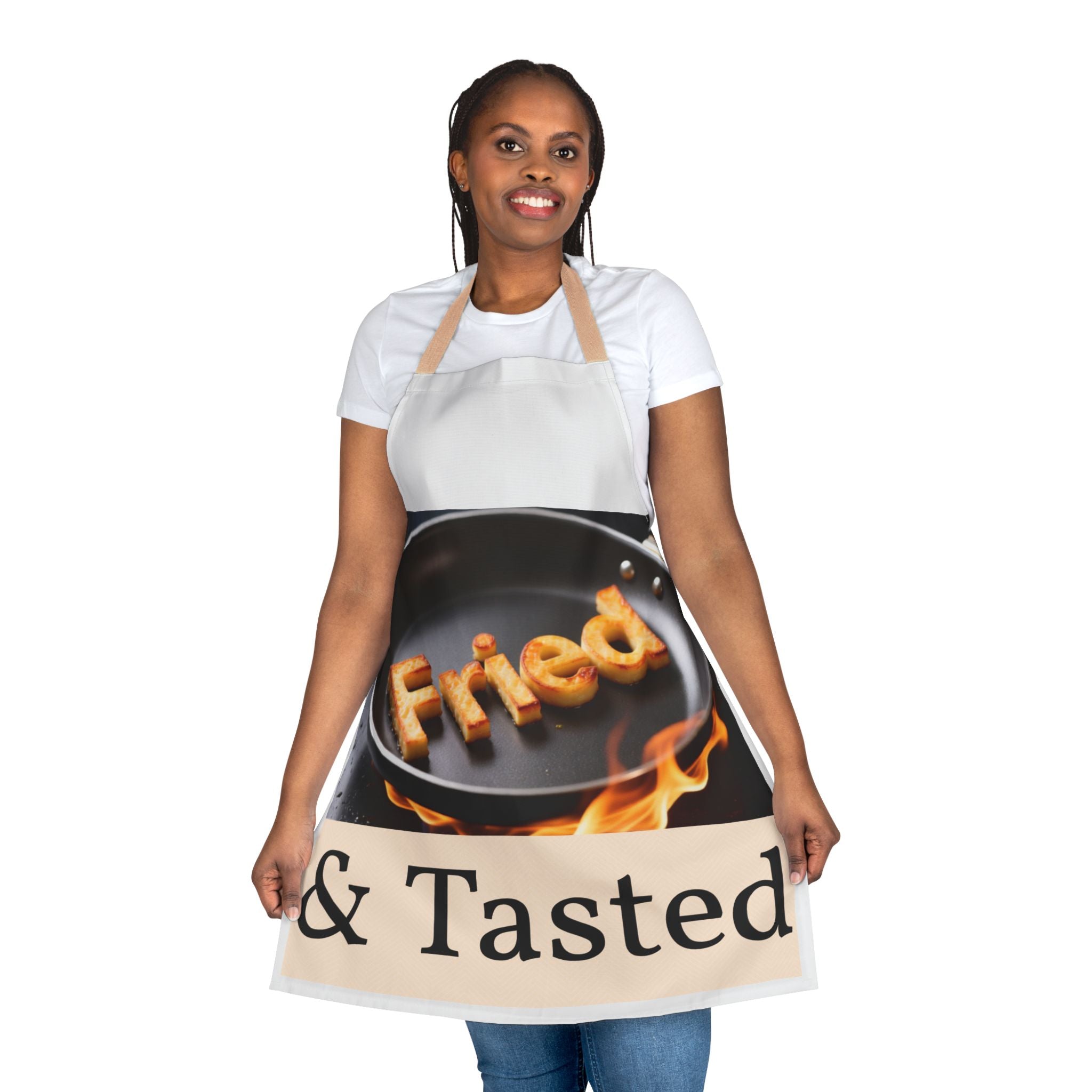 Fried & Tasted Apron | Cooking Pan Design, Flames Graphic