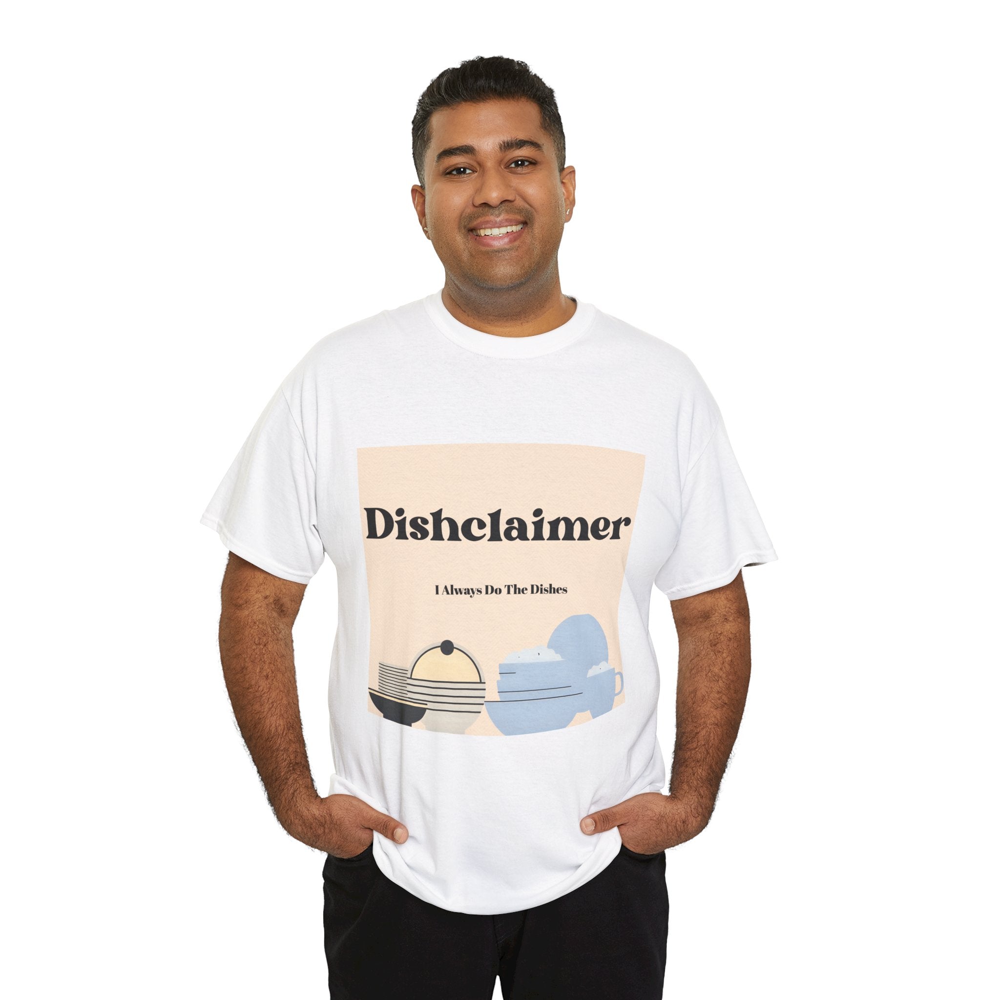 Dishclaimer plate stack graphic Tee | Dishwashing humor kitchen design