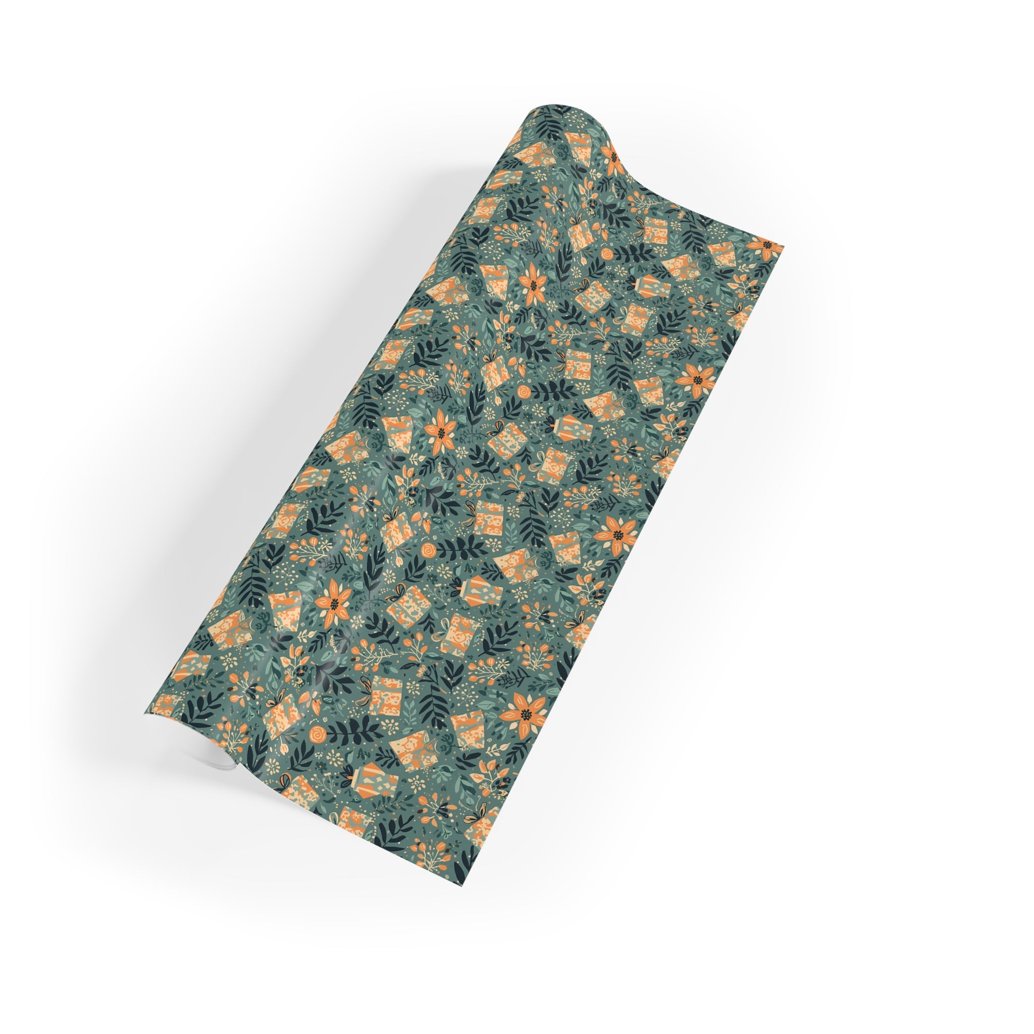 Floral Mosaic Gift Wrap Roll — Green Vintage Daisy Wrapping Paper