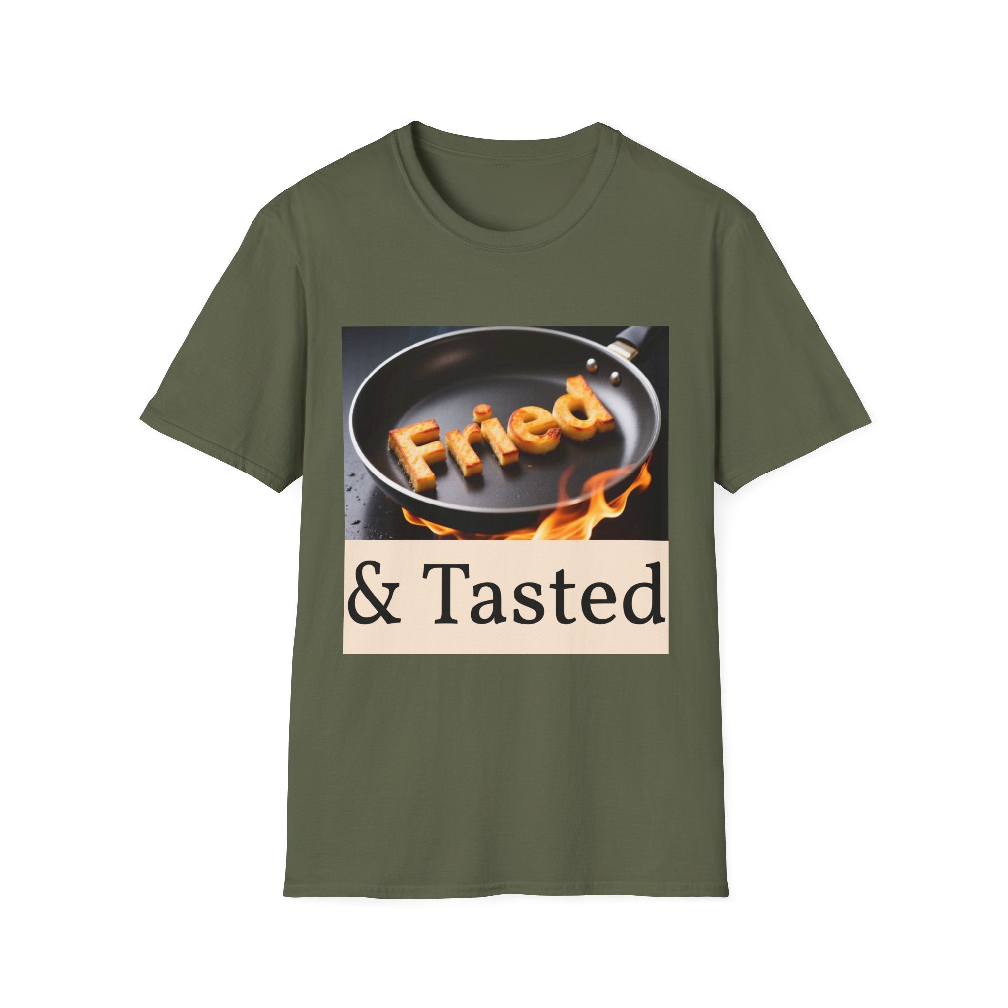 Fried & Tasted T-Shirt | Flaming Frying Pan Typography Design