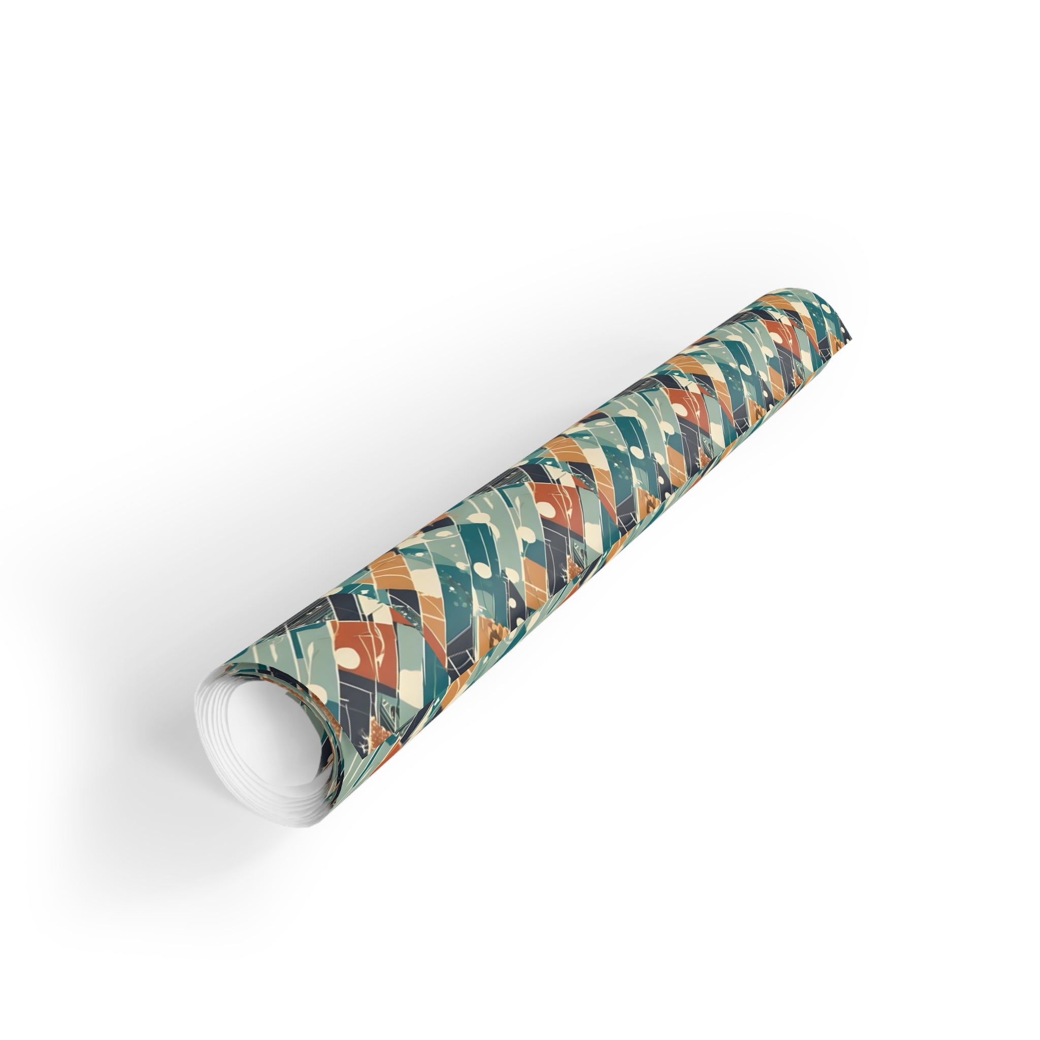 Geometric Retro Plaid Gift Wrap Roll — Vintage Teal & Rust Wrapping Paper