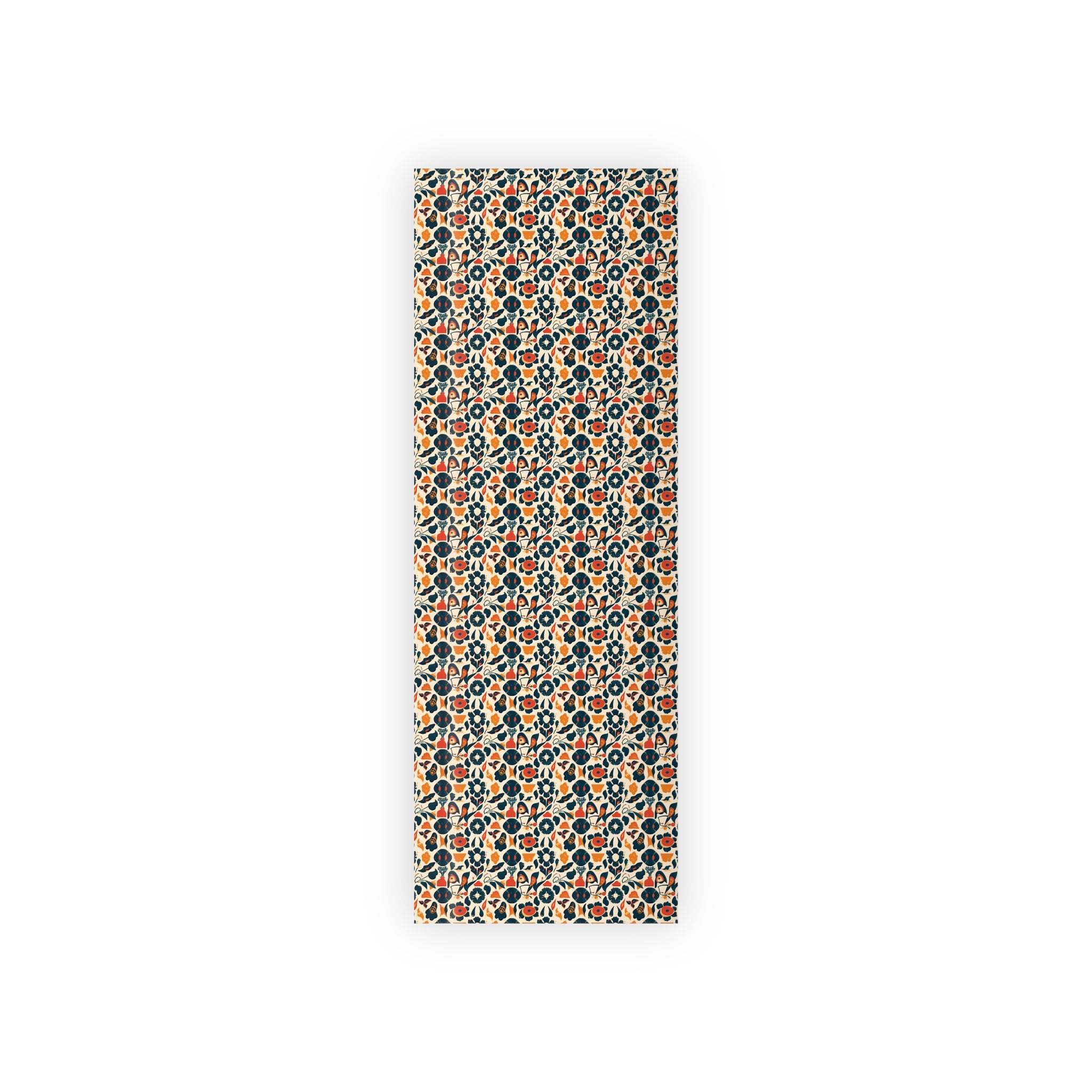 Floral Folk Art Gift Wrap Roll — Retro Orange & Navy Wrapping Paper