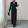 Women's 2-Piece Pants Suit, Long Sleeve Blazer & Straight Pant Casual Office Set