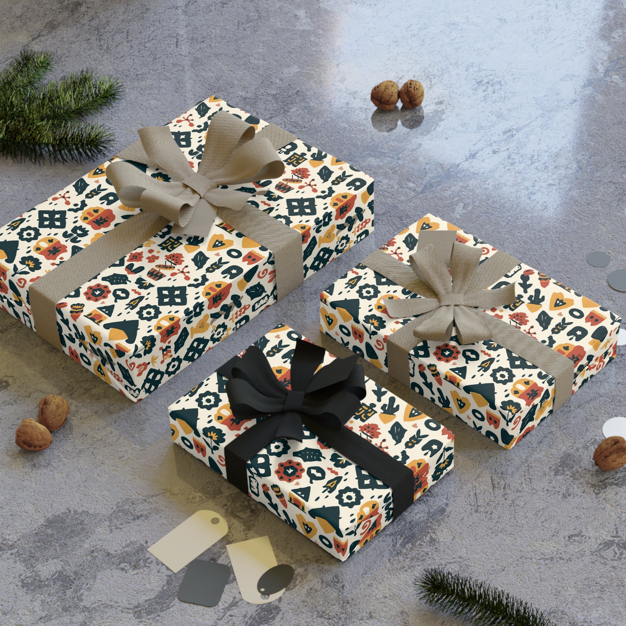 Floral Geometric Gift Wrap Roll — Boho Flower Pattern Wrapping Paper