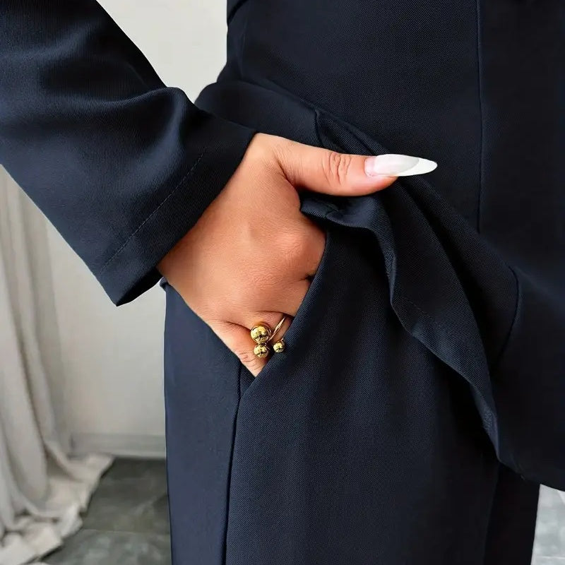 Women's 2-Piece Pants Suit, Long Sleeve Blazer & Straight Pant Casual Office Set