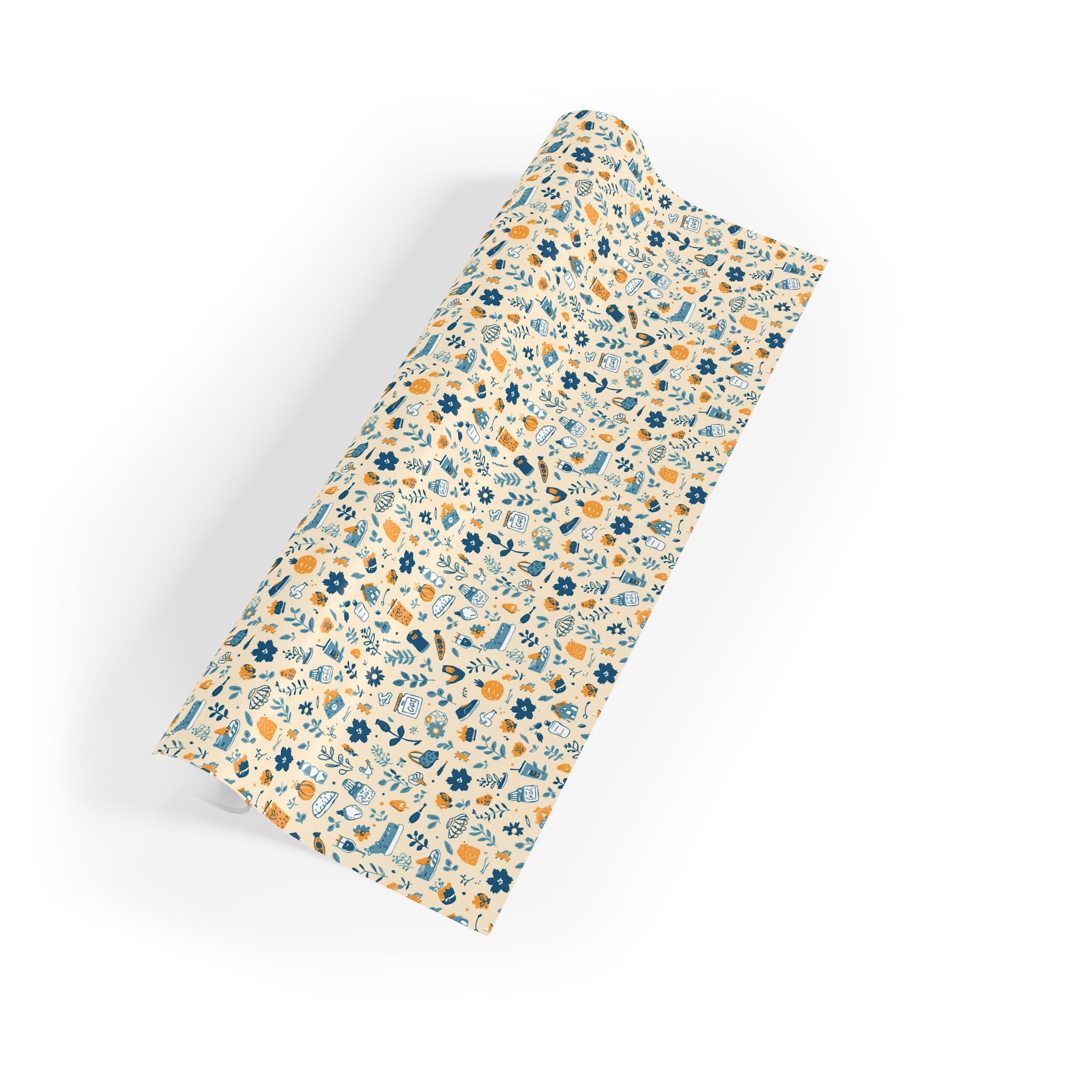 Floral Ditsy Gift Wrap Roll — Vintage Blue & Mustard Wrapping Paper