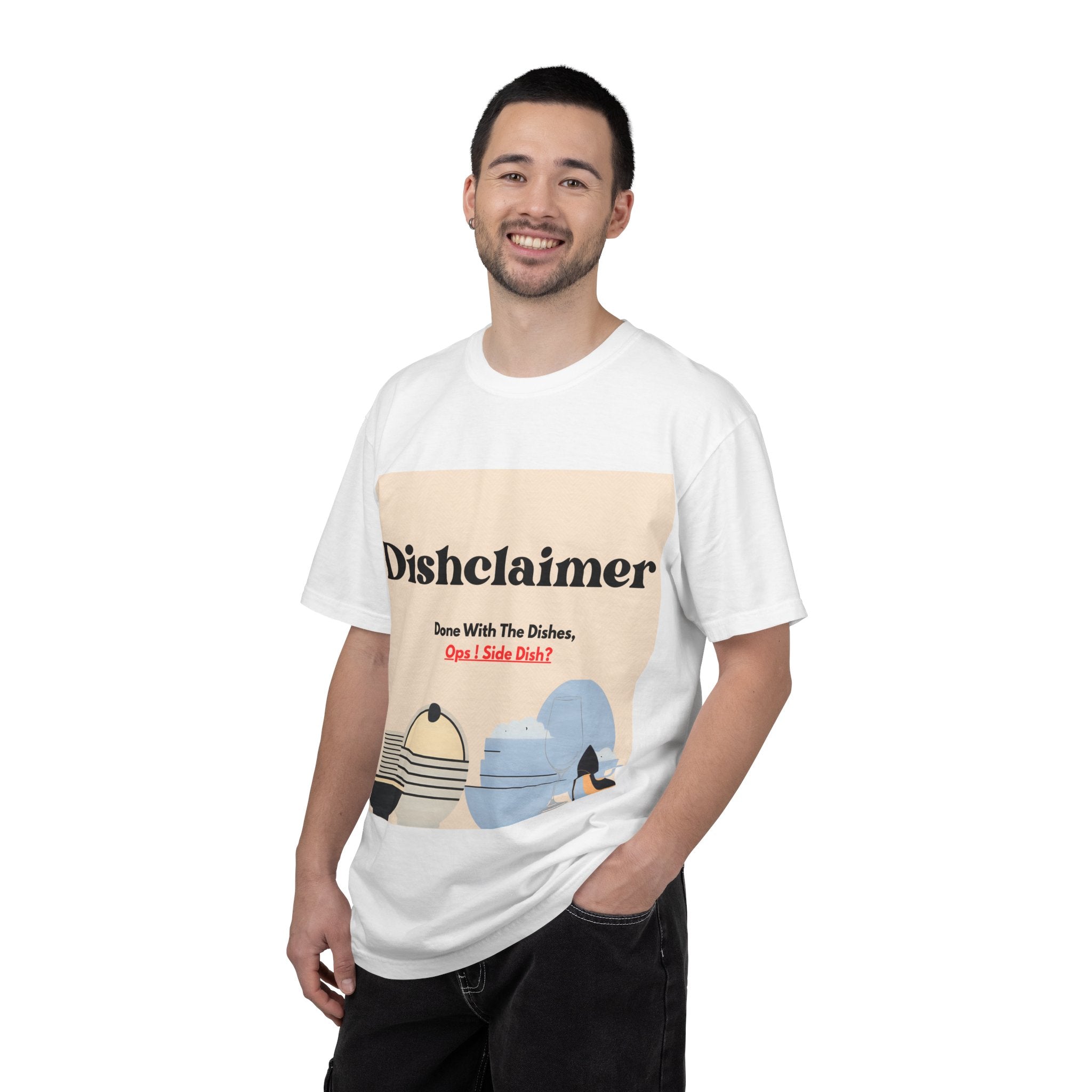 Dishclaimer graphic T-shirt | retro kitchen dishes illustration